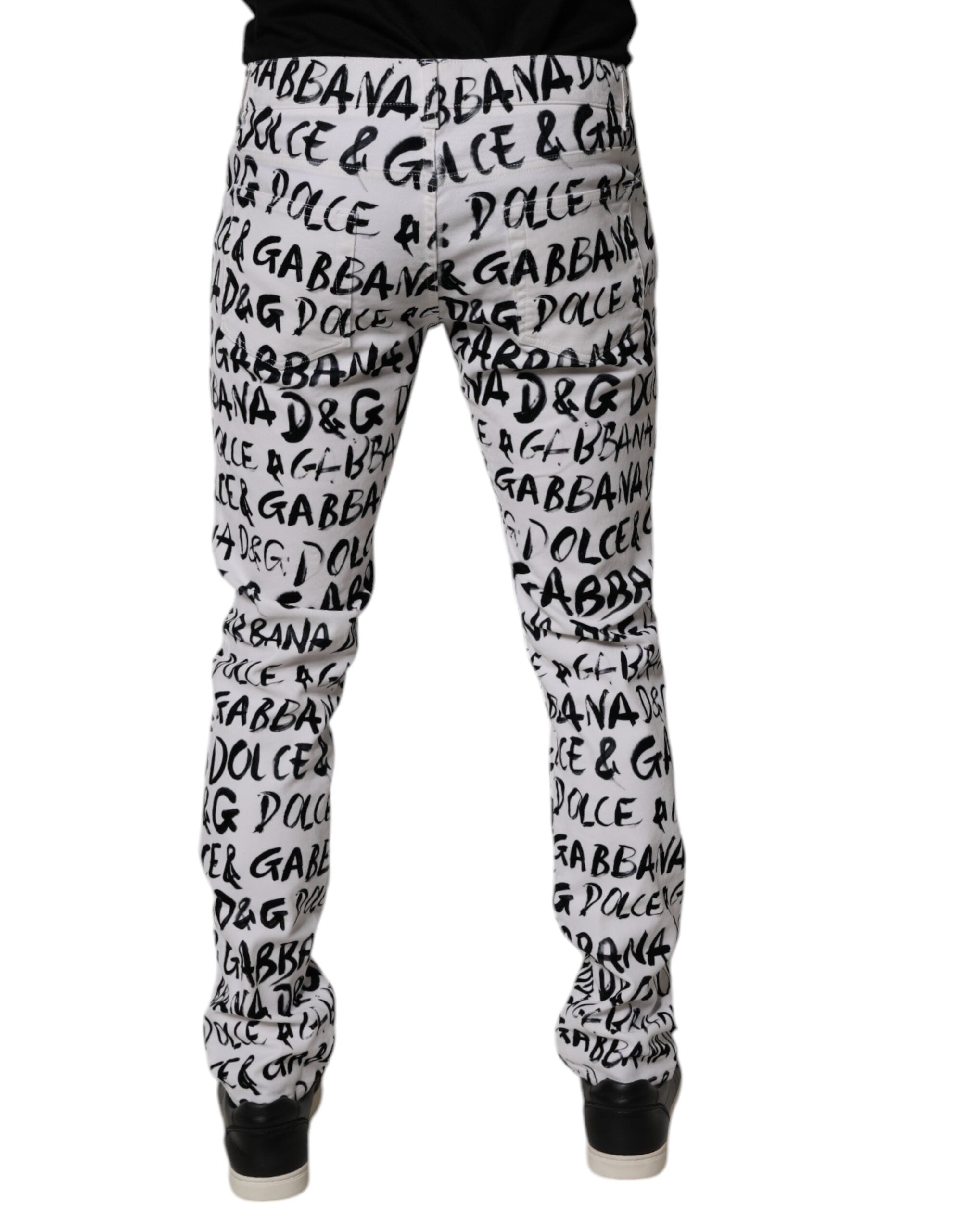Dolce & Gabbana White Logo Printed Skinny Denim Jeans in Cotton-4