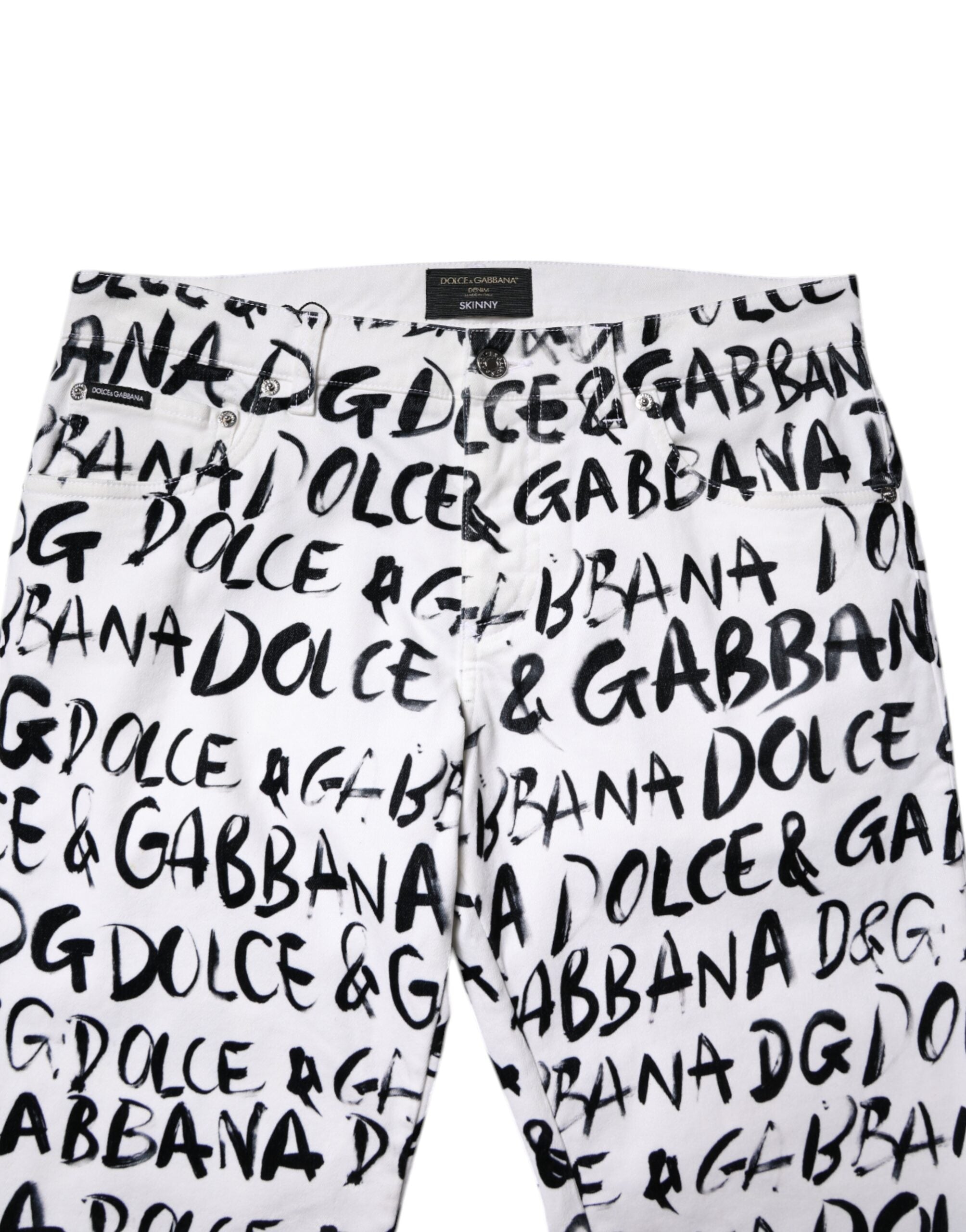 Dolce & Gabbana White Logo Printed Skinny Denim Jeans in Cotton-5