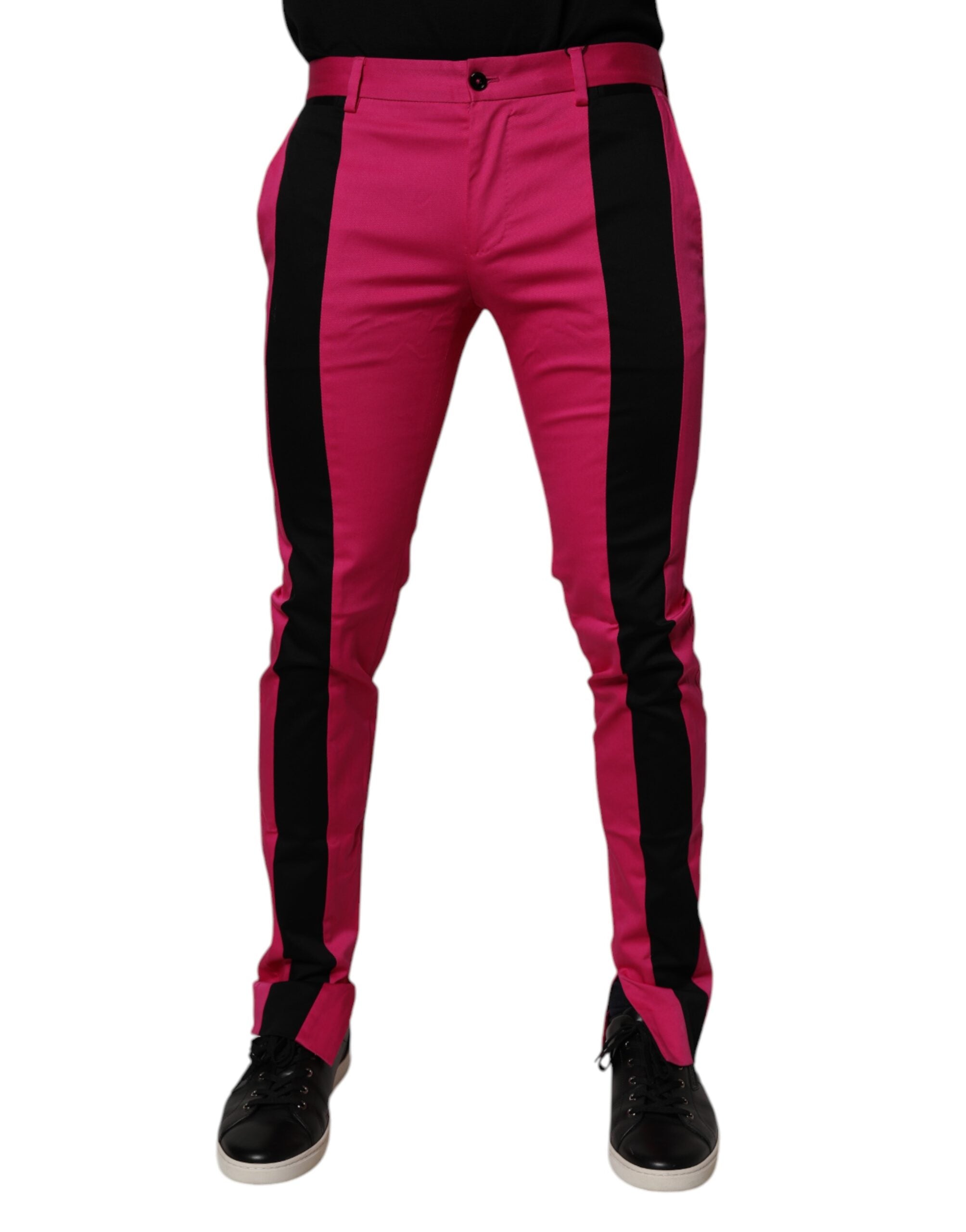 Dolce & Gabbana Pink and Black Striped Slim Fit Men's Suit Trousers-2