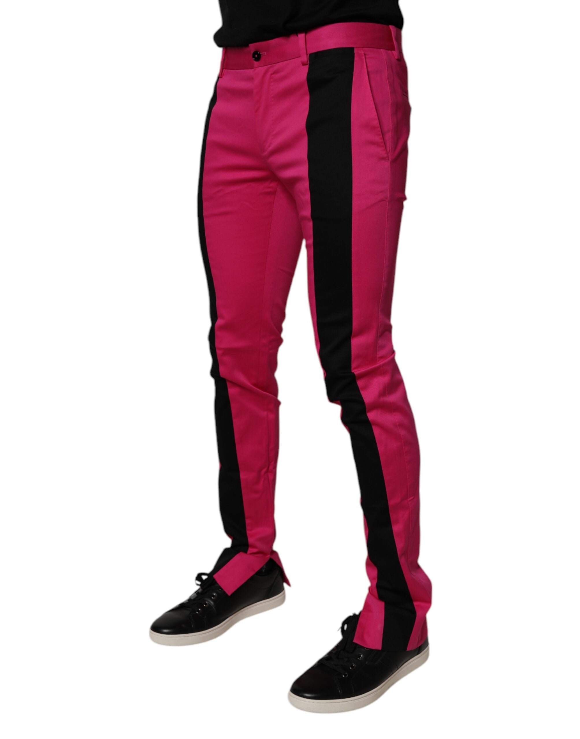 Dolce & Gabbana Pink and Black Striped Slim Fit Men's Suit Trousers-3