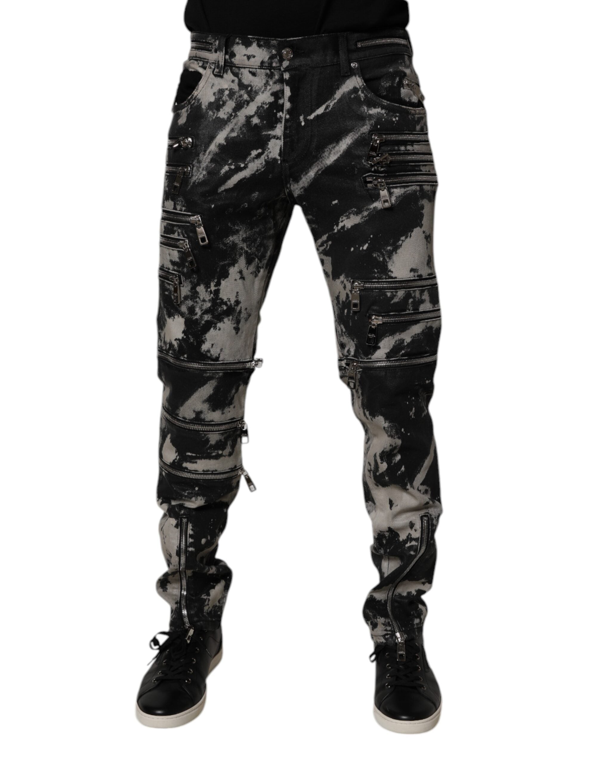 Dolce & Gabbana Black Tie Dye Cotton Skinny Zip Denim Jeans-1