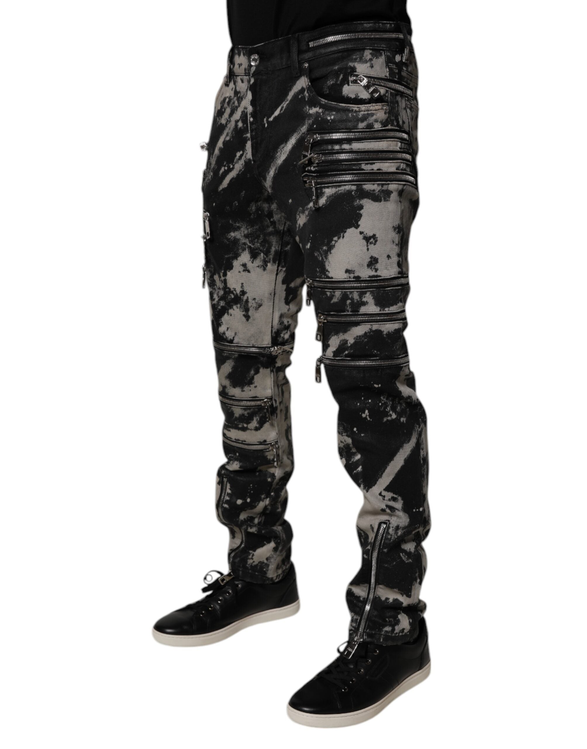 Dolce & Gabbana Black Tie Dye Cotton Skinny Zip Denim Jeans-3