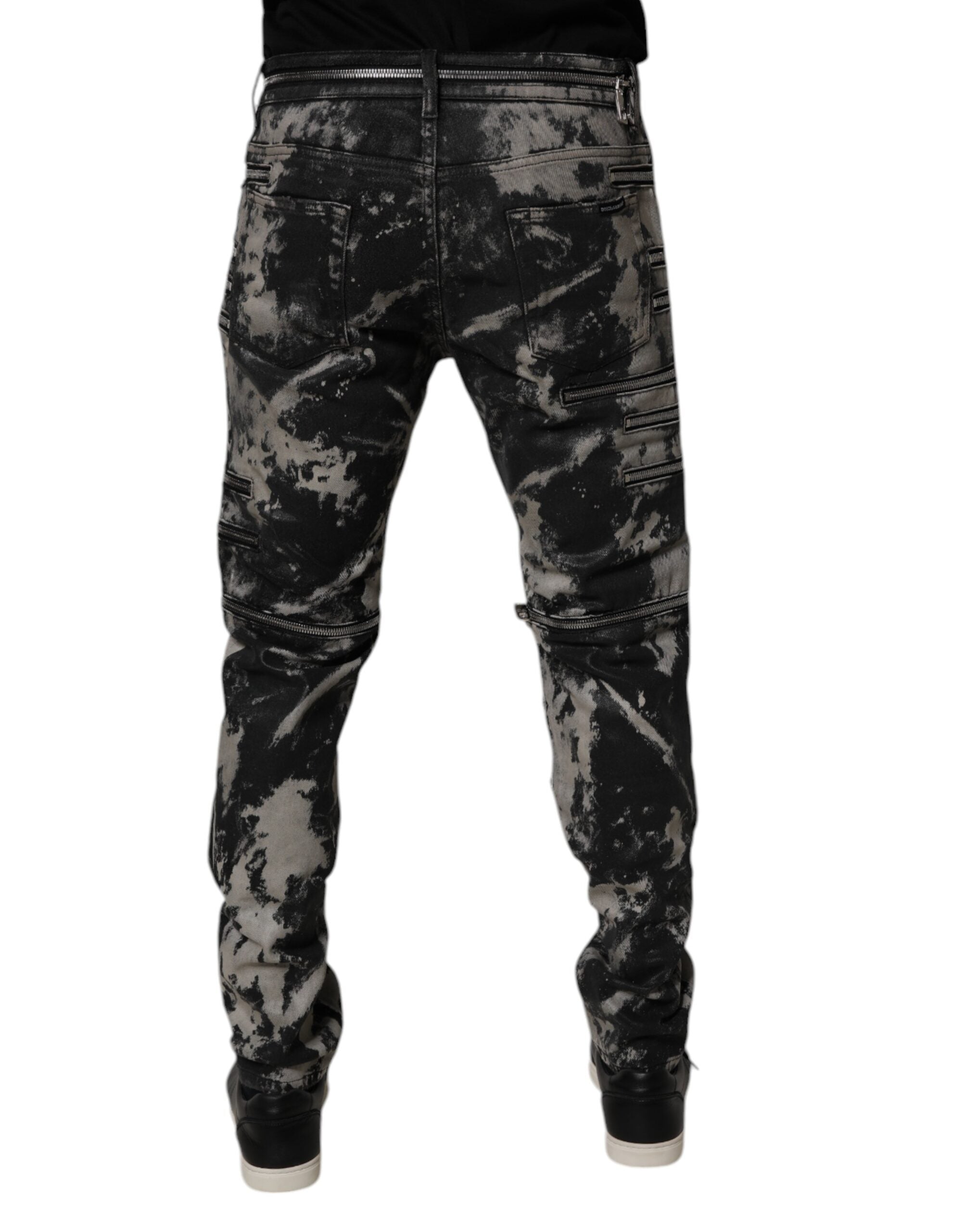 Dolce & Gabbana Black Tie Dye Cotton Skinny Zip Denim Jeans-4