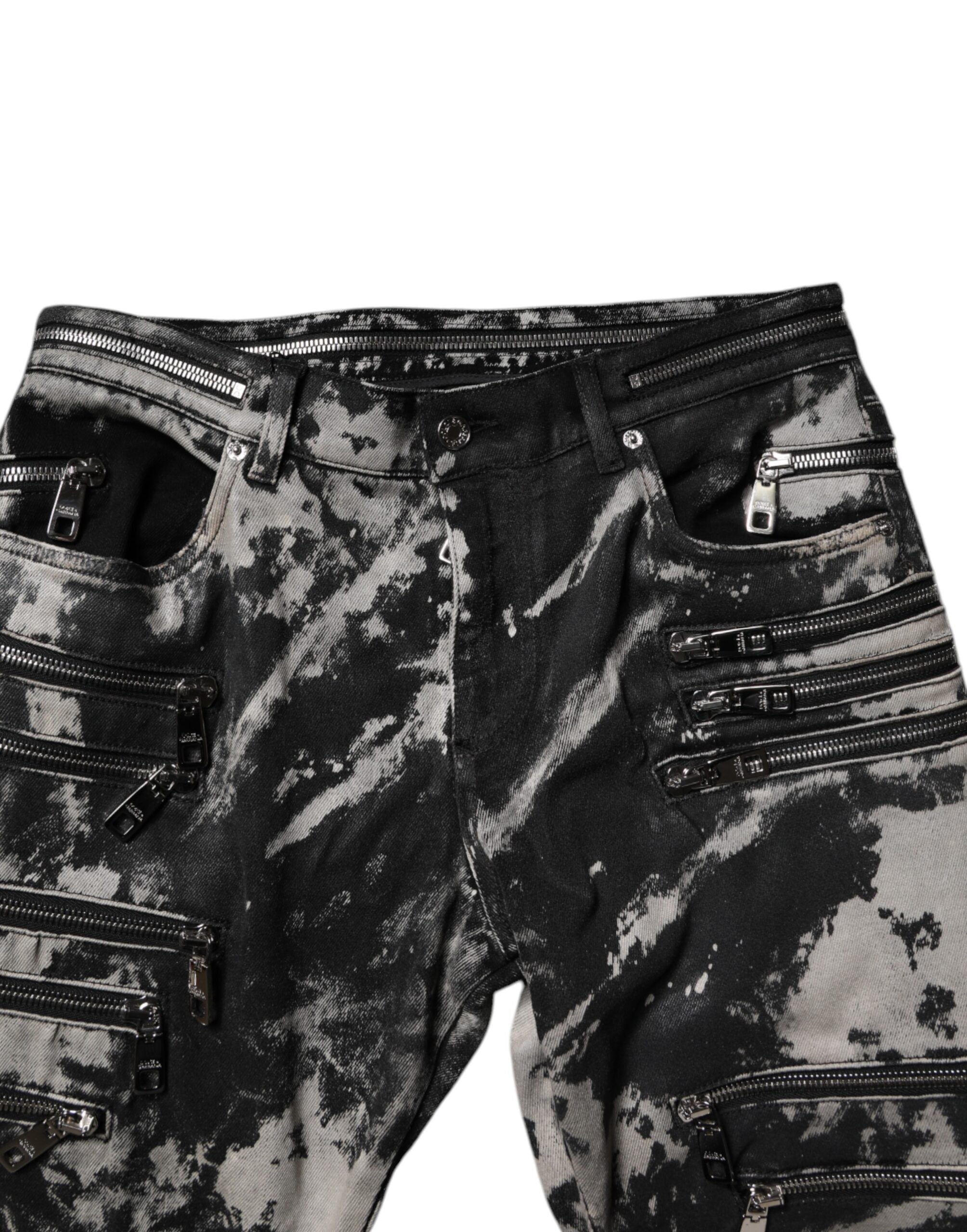 Dolce & Gabbana Black Tie Dye Cotton Skinny Zip Denim Jeans-5