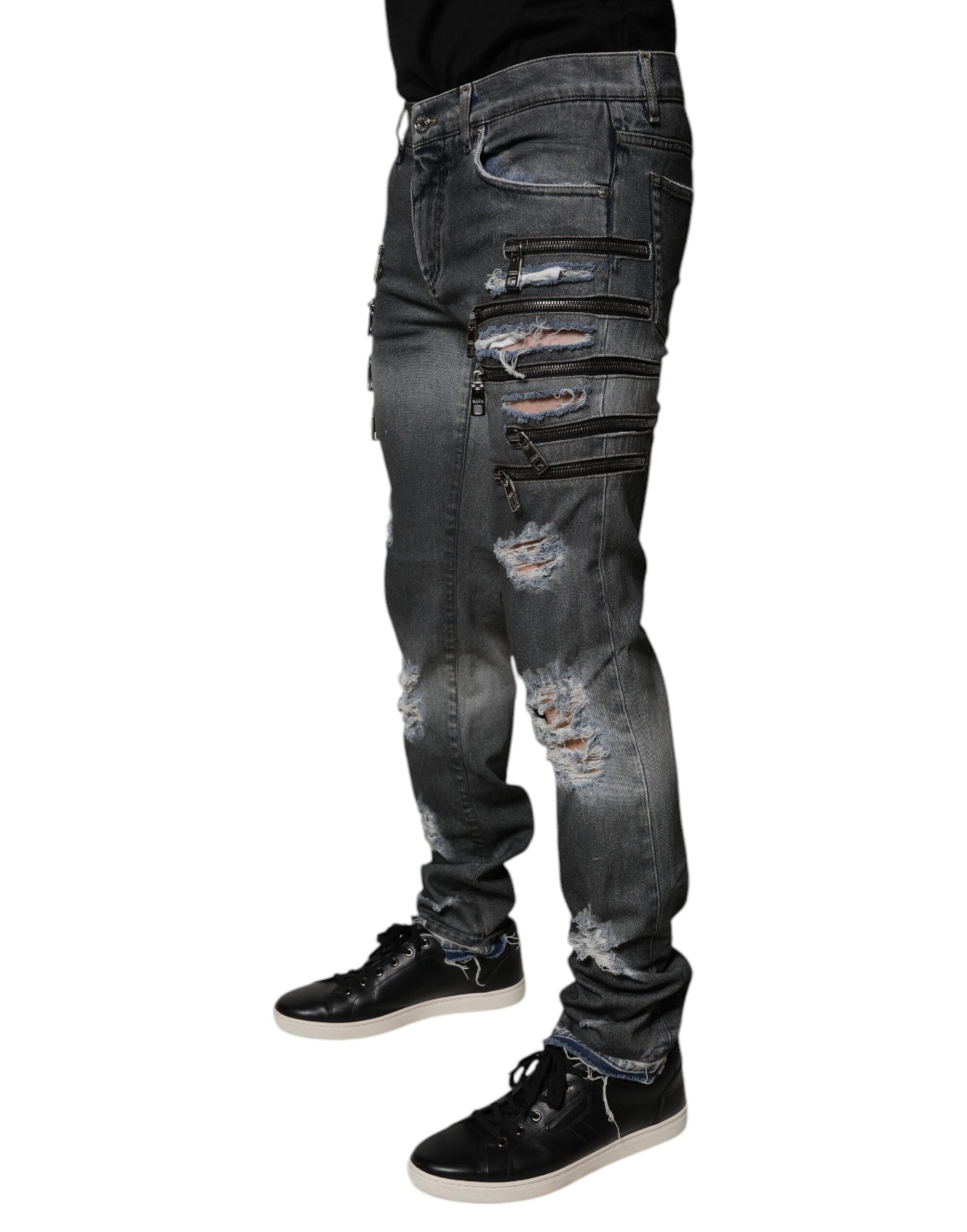 Dolce & Gabbana Dunkelgraue zerfledderte Baumwoll-Skinny-Denim-Jeans-3