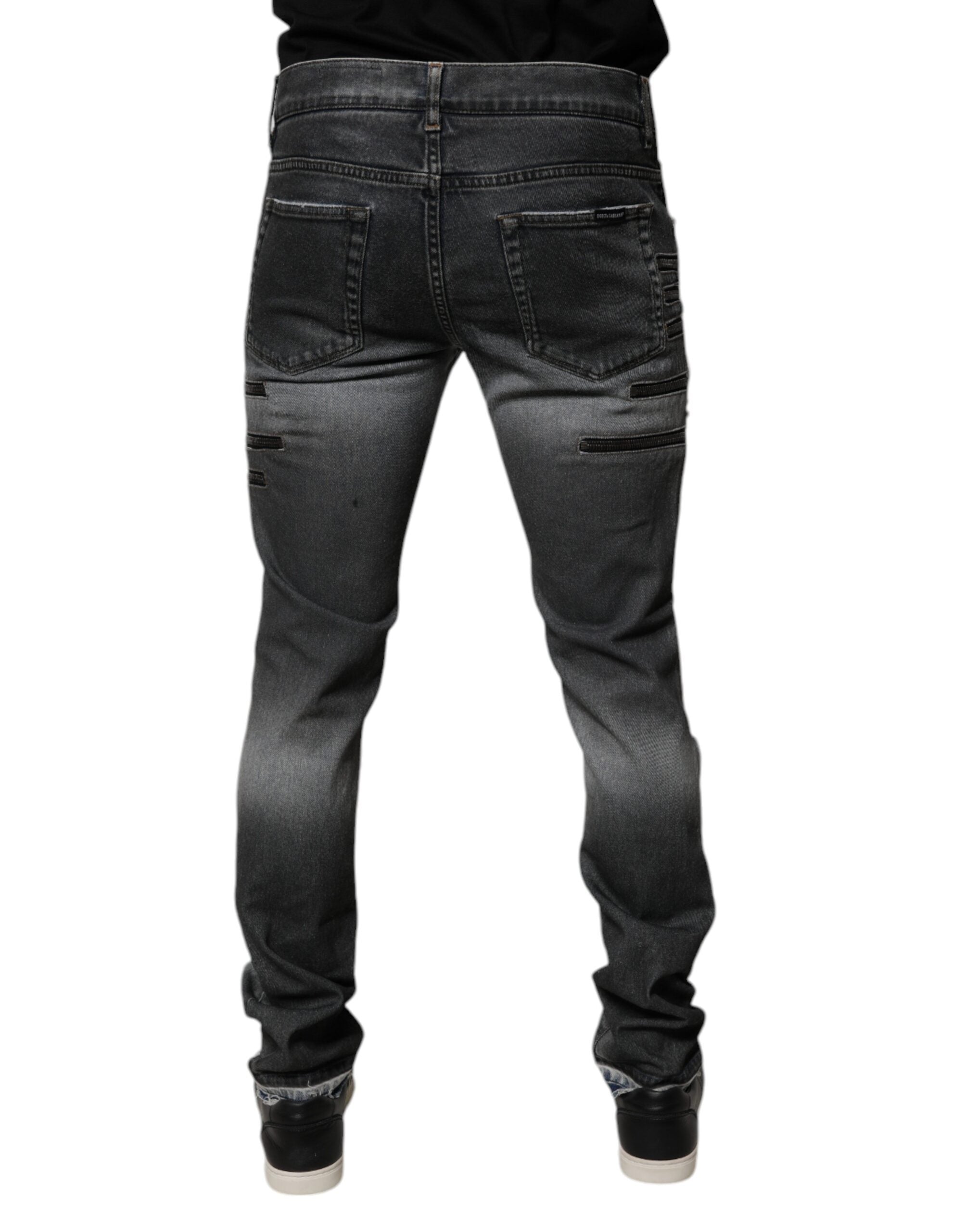 Dolce & Gabbana Dunkelgraue zerfledderte Baumwoll-Skinny-Denim-Jeans-4