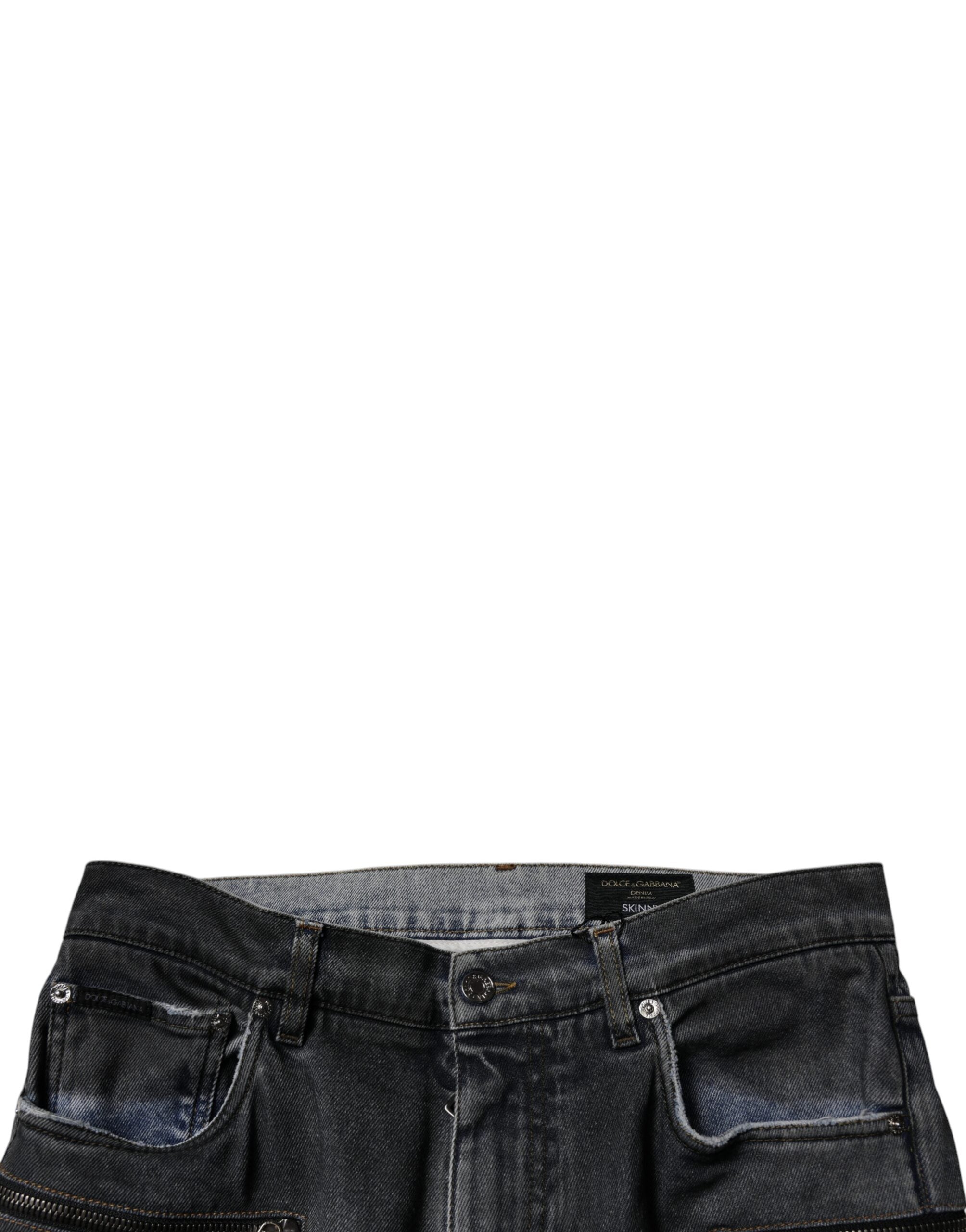 Dolce & Gabbana Dunkelgraue zerfledderte Baumwoll-Skinny-Denim-Jeans-5
