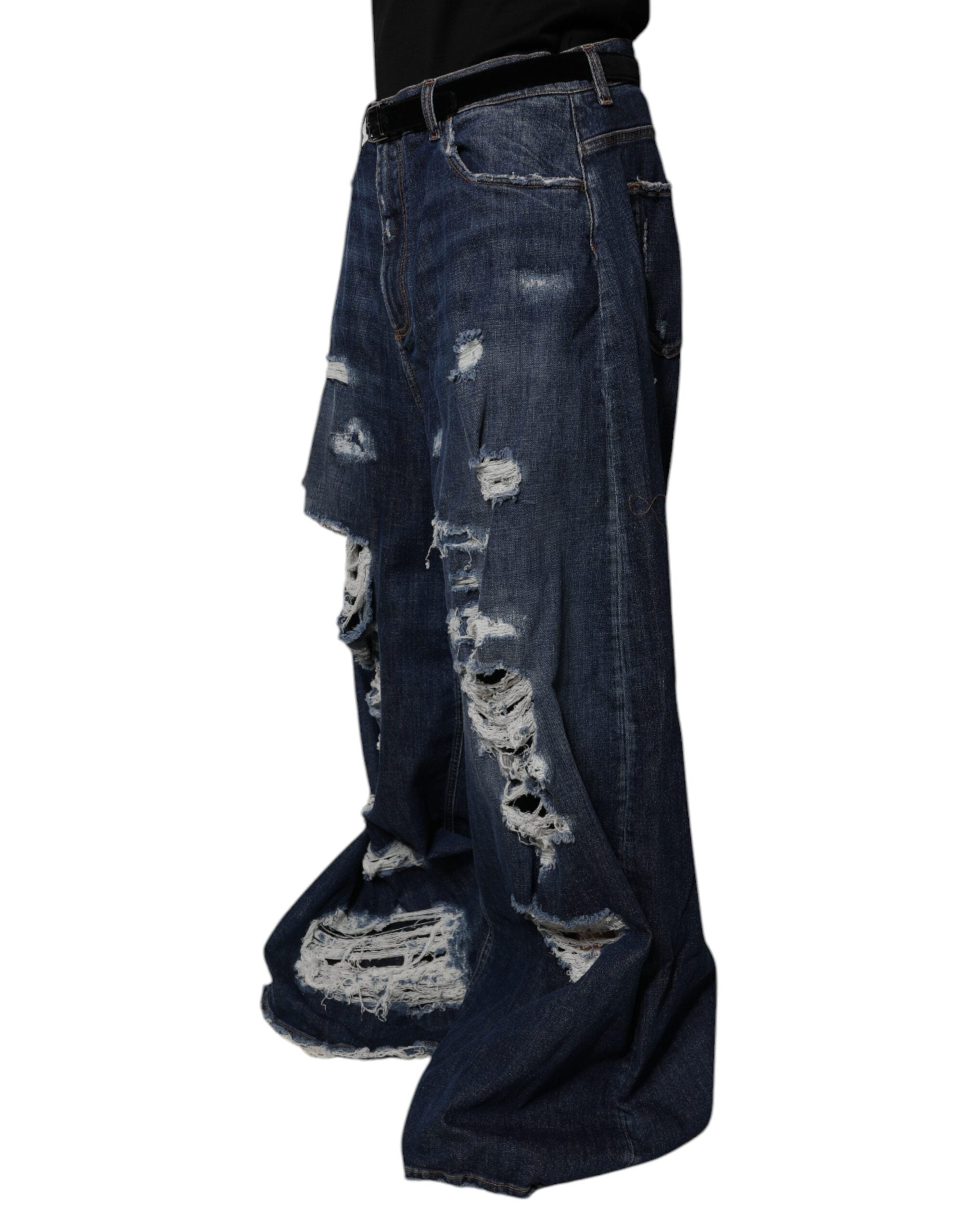 Dolce & Gabbana dark blue ripped wide-leg denim jeans for men-3
