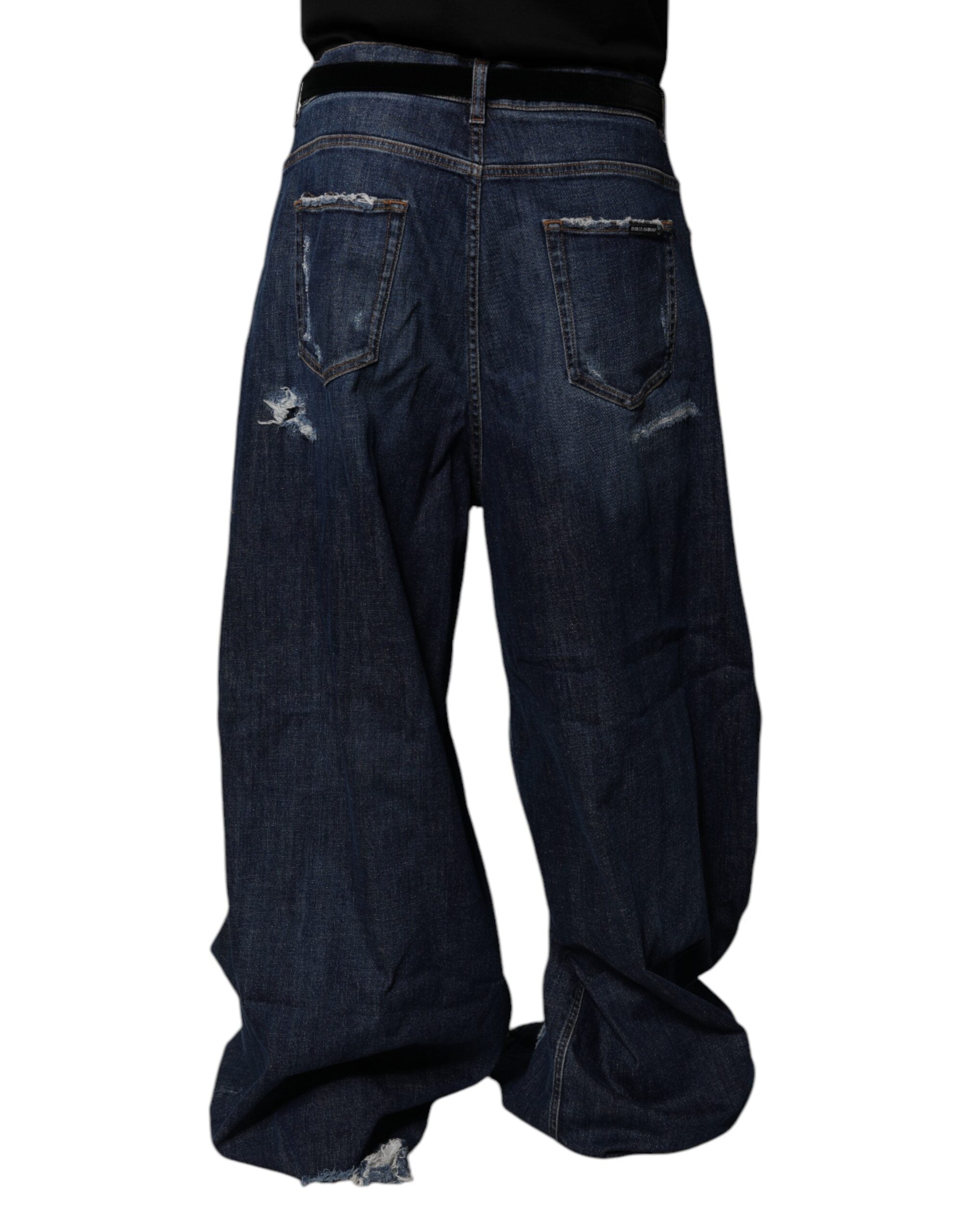 Dolce & Gabbana dark blue ripped wide-leg denim jeans for men-4