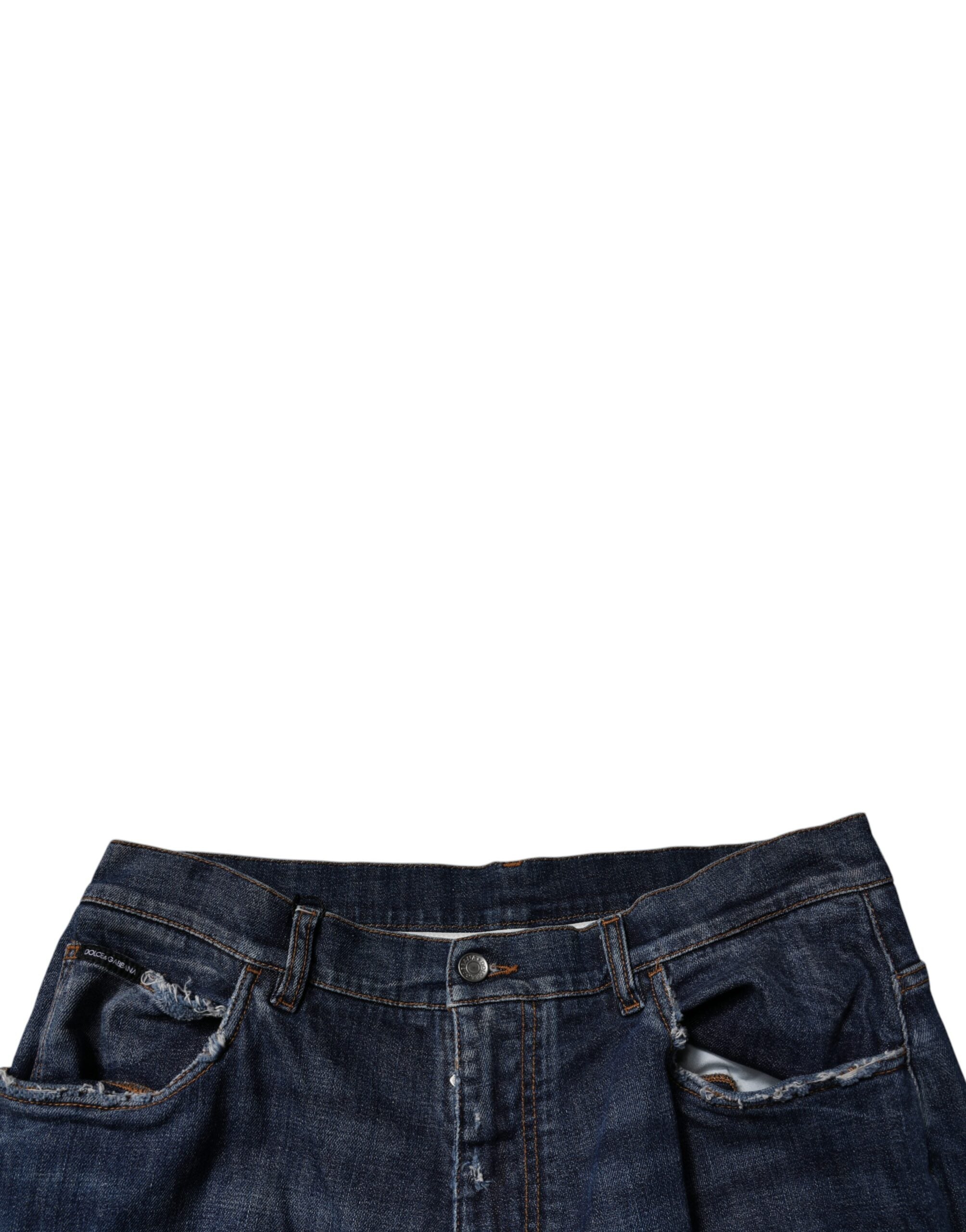 Dolce & Gabbana dark blue ripped wide-leg denim jeans for men-5
