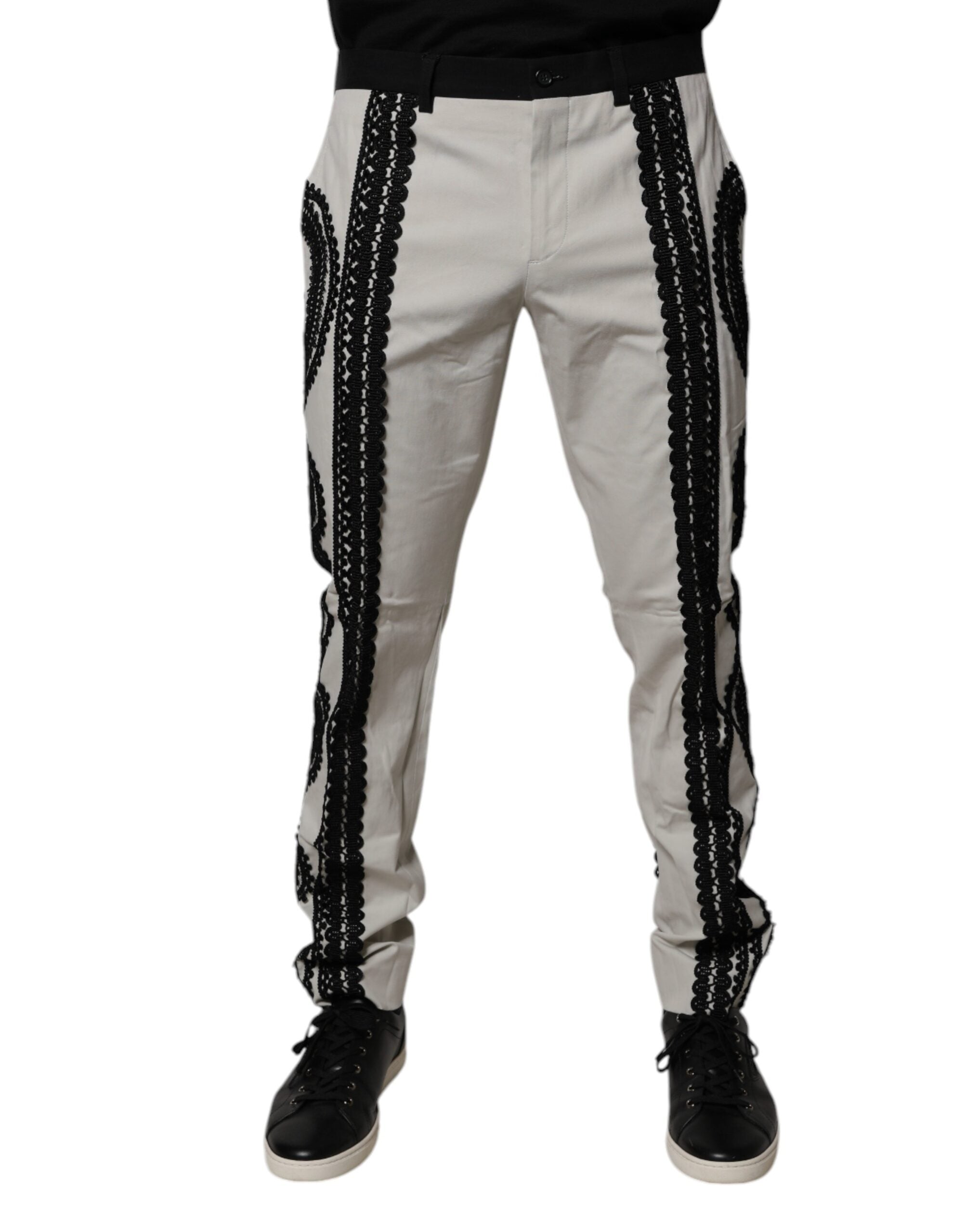 Dolce & Gabbana White dress with lace trim and mid-waist Formal trousers-2