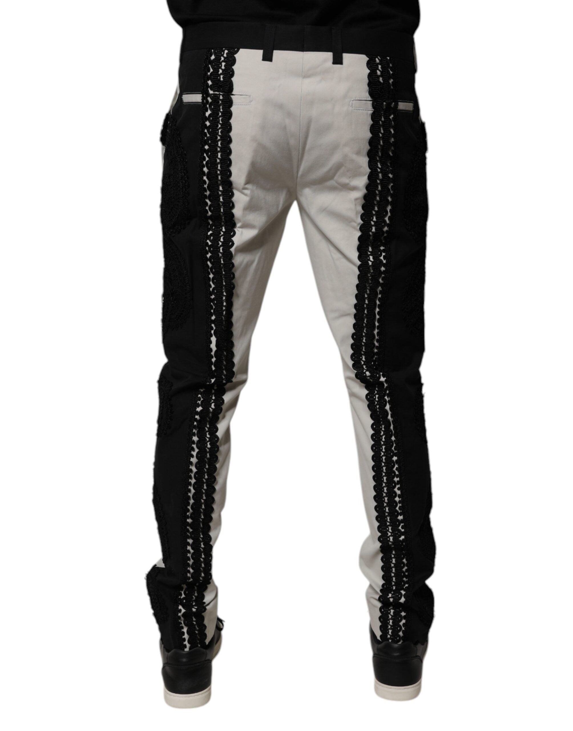 Dolce & Gabbana White dress with lace trim and mid-waist Formal trousers-4