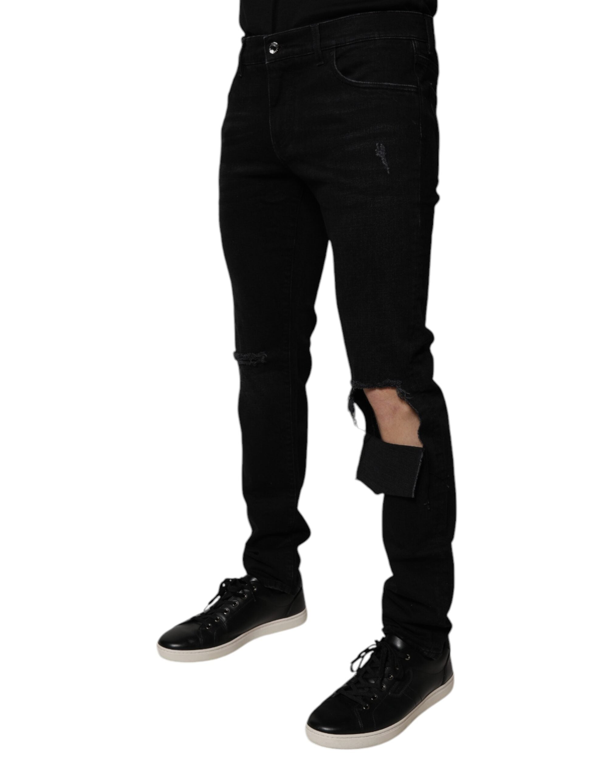 Dolce & Gabbana Black Ripped Cotton Skinny Men's Denim Jeans-3