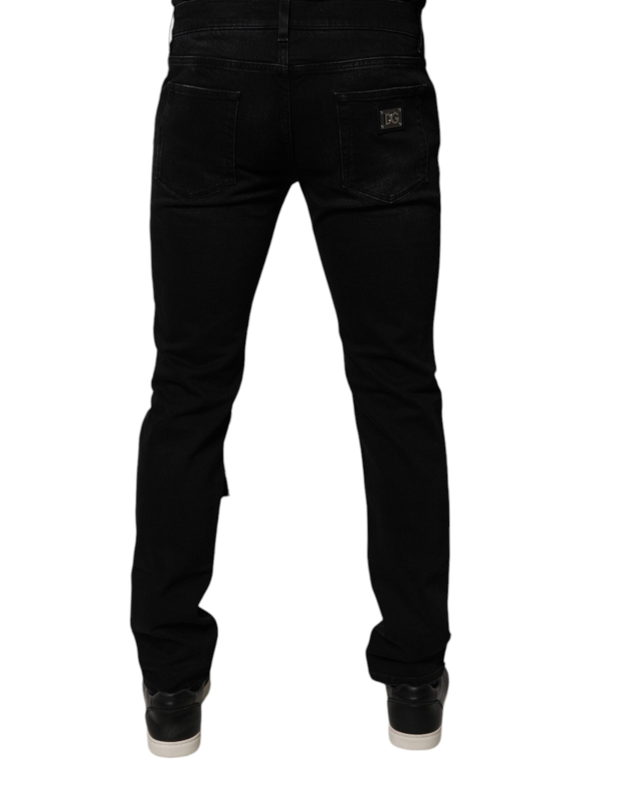 Dolce & Gabbana Black Ripped Cotton Skinny Men's Denim Jeans-4
