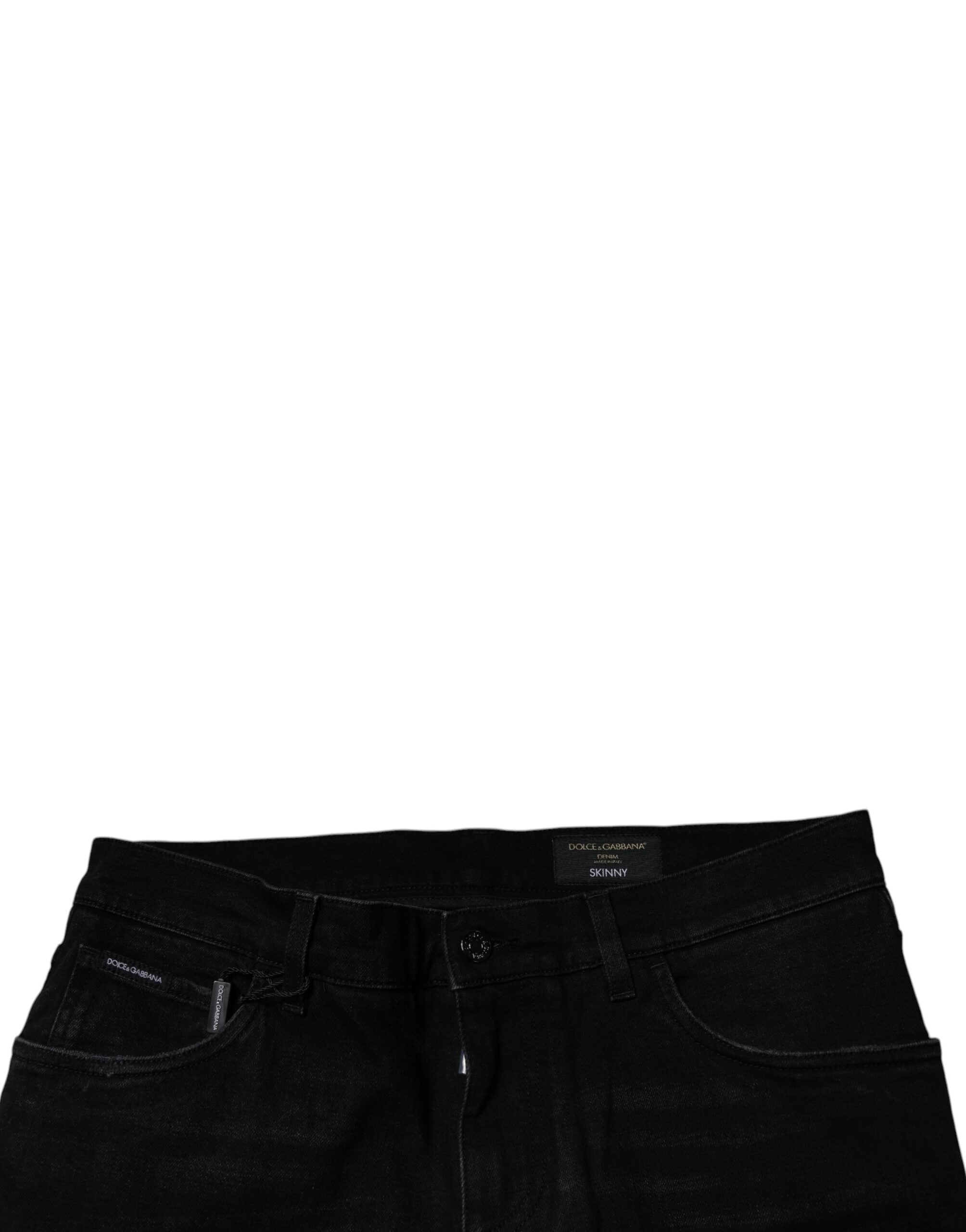 Dolce & Gabbana Black Ripped Cotton Skinny Men's Denim Jeans-5