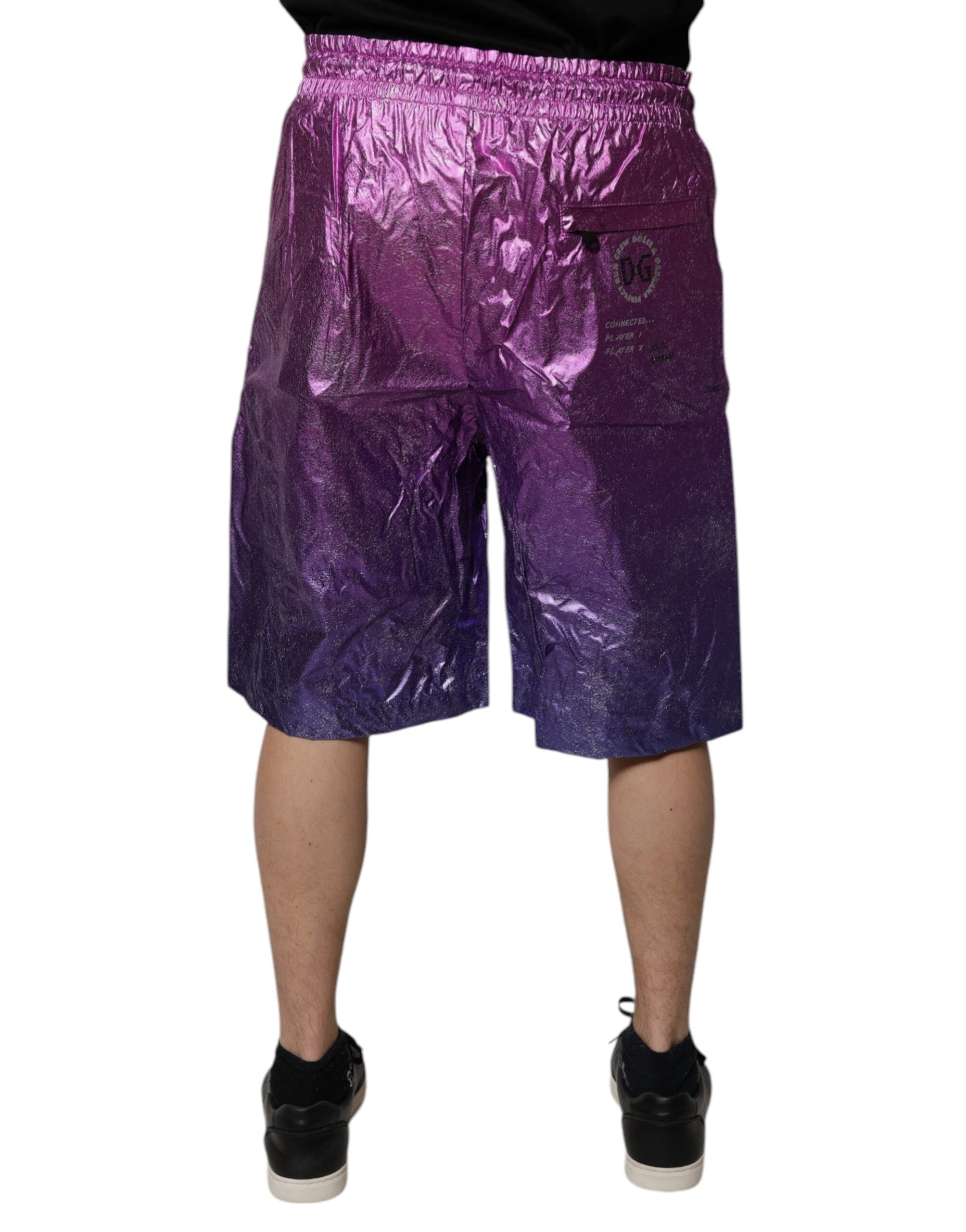 Dolce & Gabbana Metallic Pink Purple Two-Tone Bermuda Shorts-4