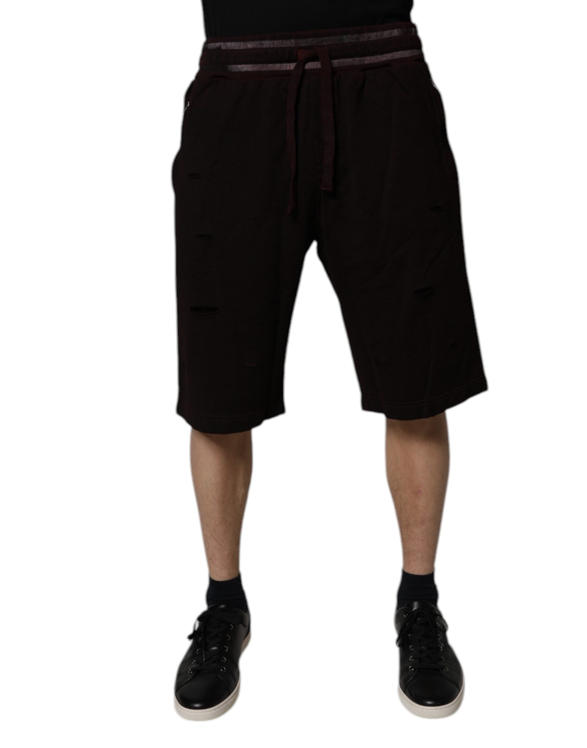 Dolce & Gabbana Maroon Baumwolle Logo Plaque Männer Bermuda Shorts-2