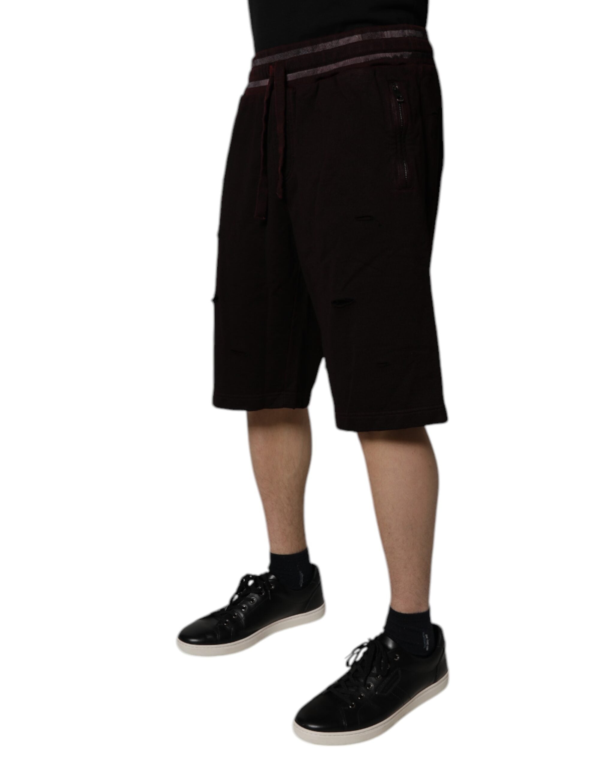 Dolce & Gabbana Maroon Baumwolle Logo Plaque Männer Bermuda Shorts-3