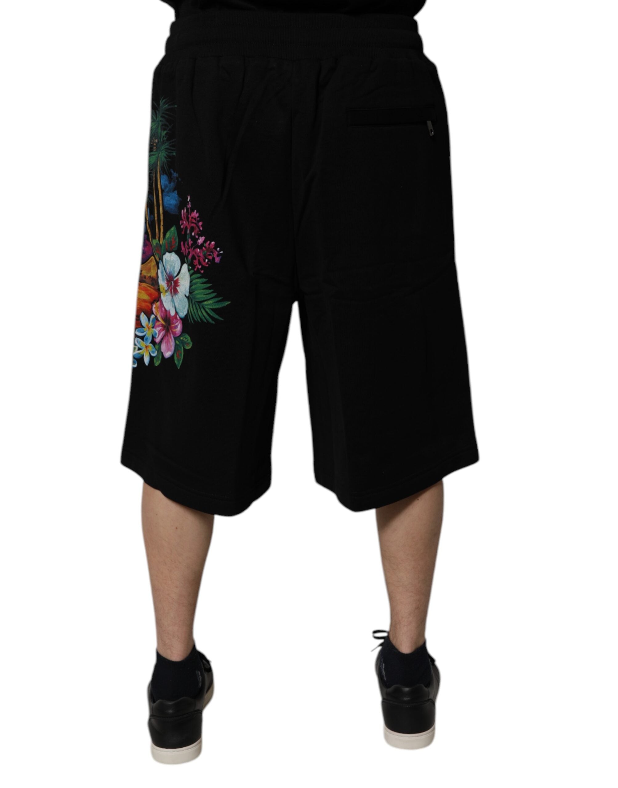 Dolce & Gabbana black cotton Bermuda shorts with logo and floral print-4