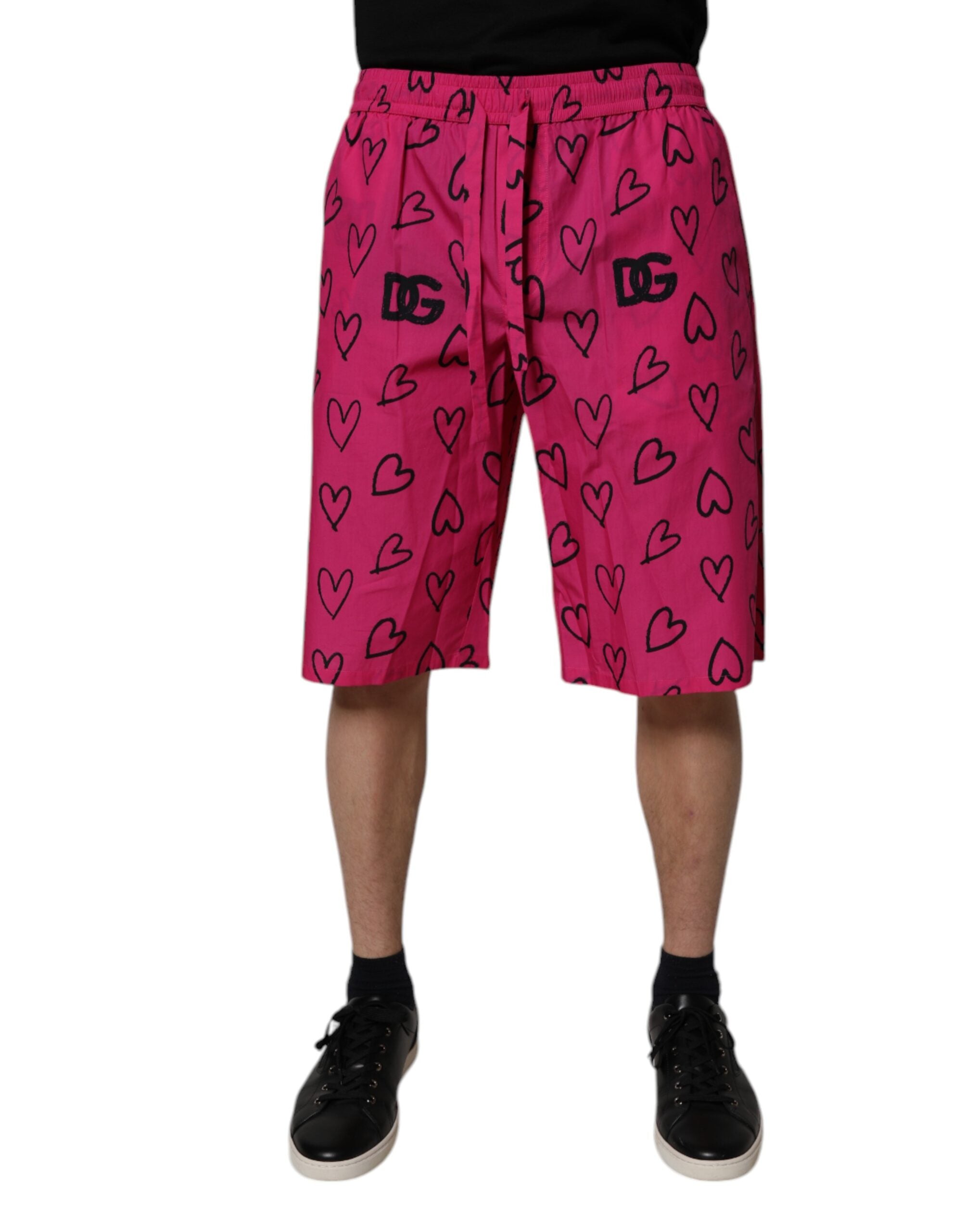 Dolce & Gabbana pink Bermuda shorts with heart print in cotton-2