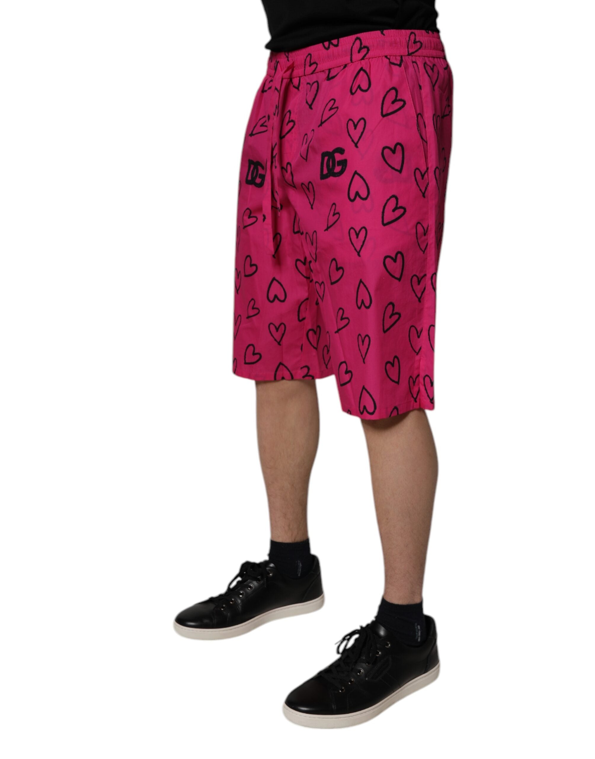 Dolce & Gabbana pink Bermuda shorts with heart print in cotton-3