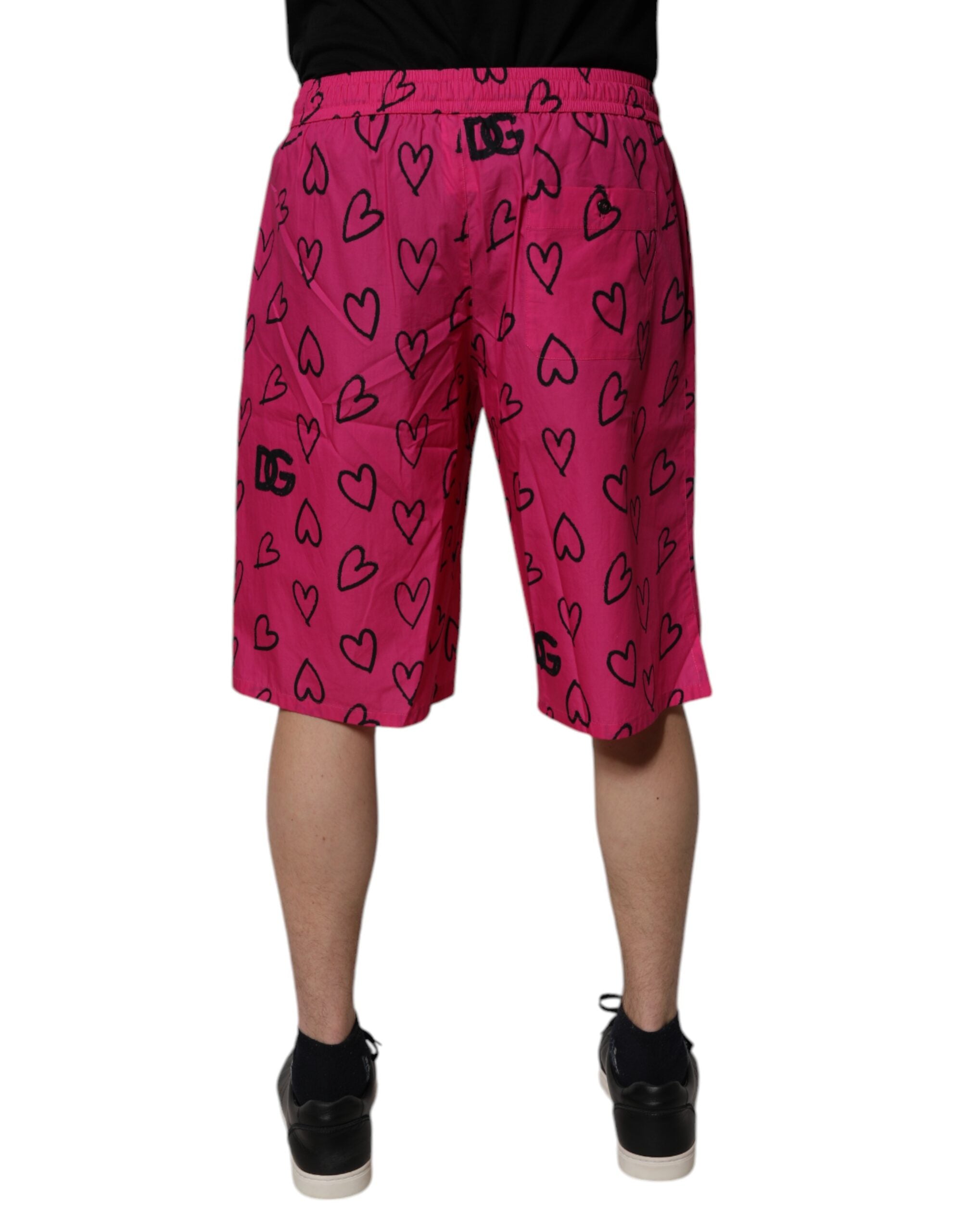Dolce & Gabbana pink Bermuda shorts with heart print in cotton-4