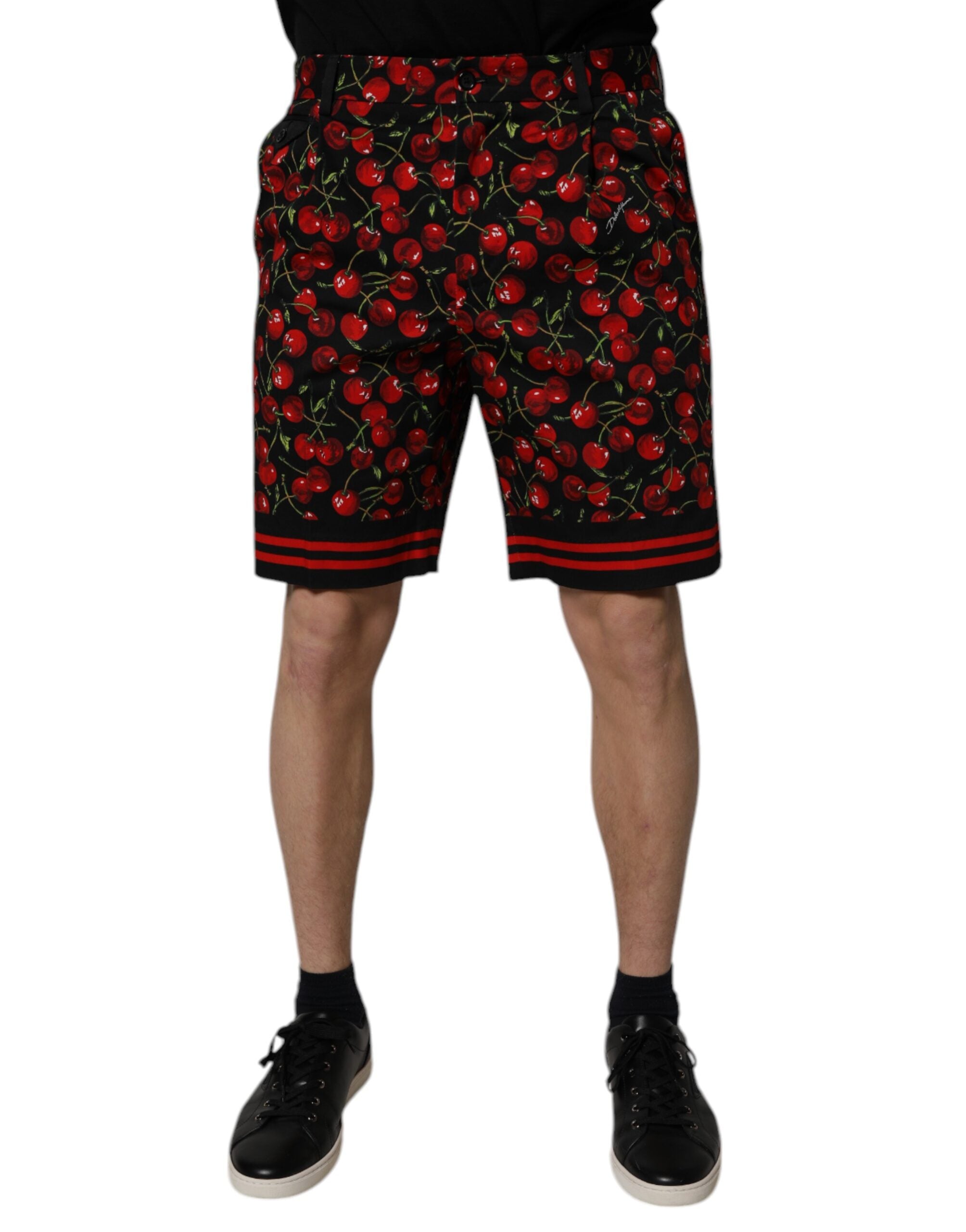 Dolce & Gabbana black and red cotton Bermuda shorts with cherry pattern-1