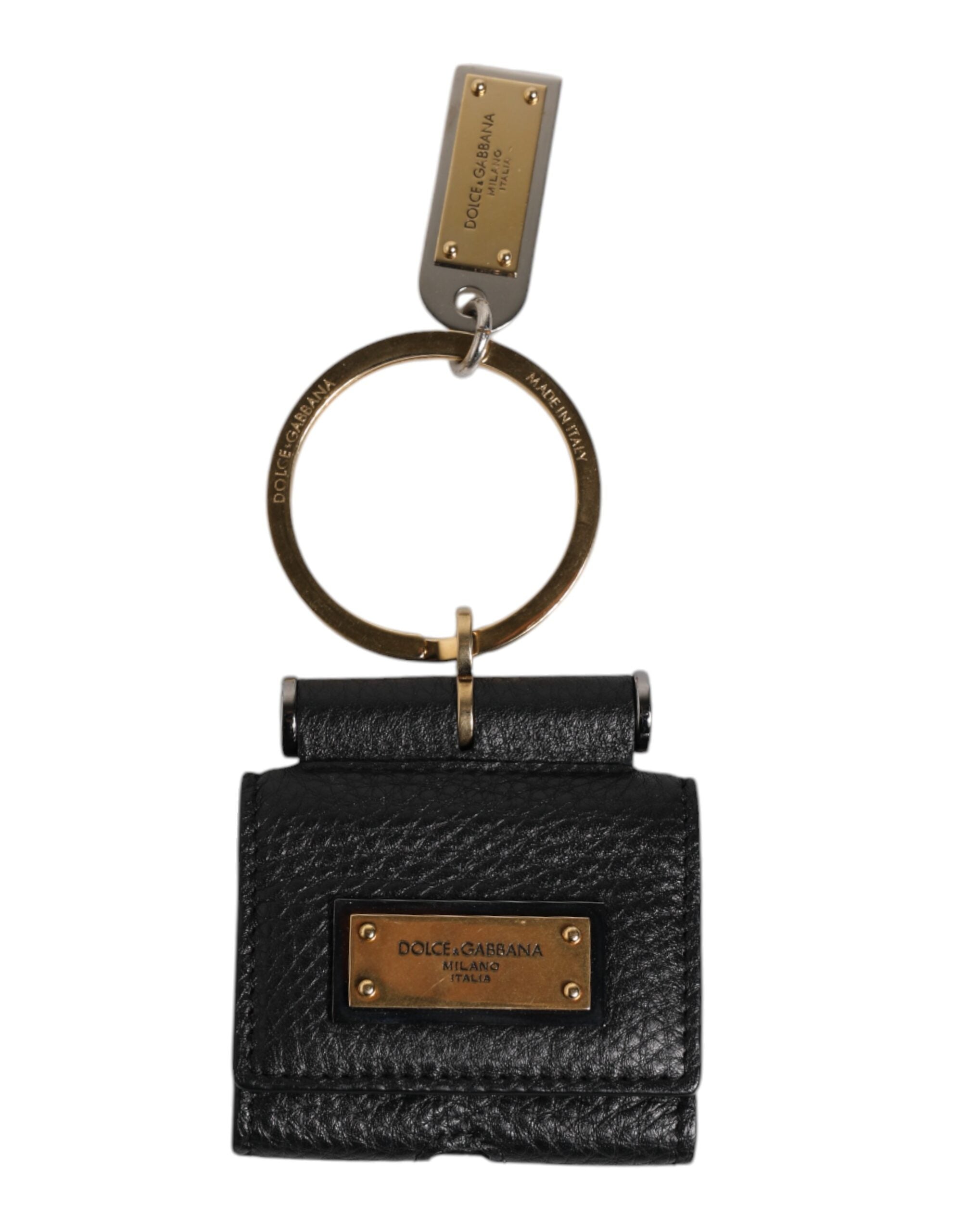 Dolce & Gabbana Schwarzer Lederriemen Gold Metall Logo Plaque Airpods Fall-2