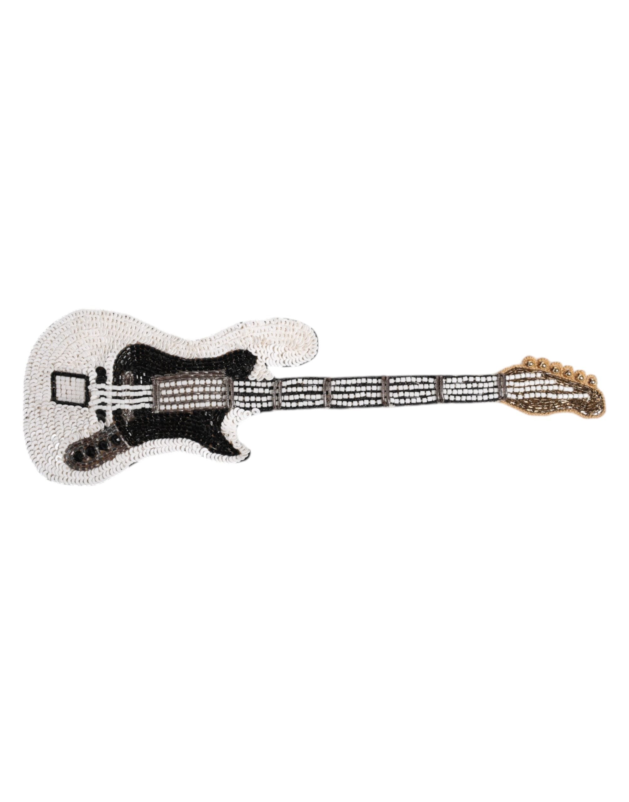 Dolce & Gabbana Gold Brass Logo Beaded Guitar Pin Brooch-1