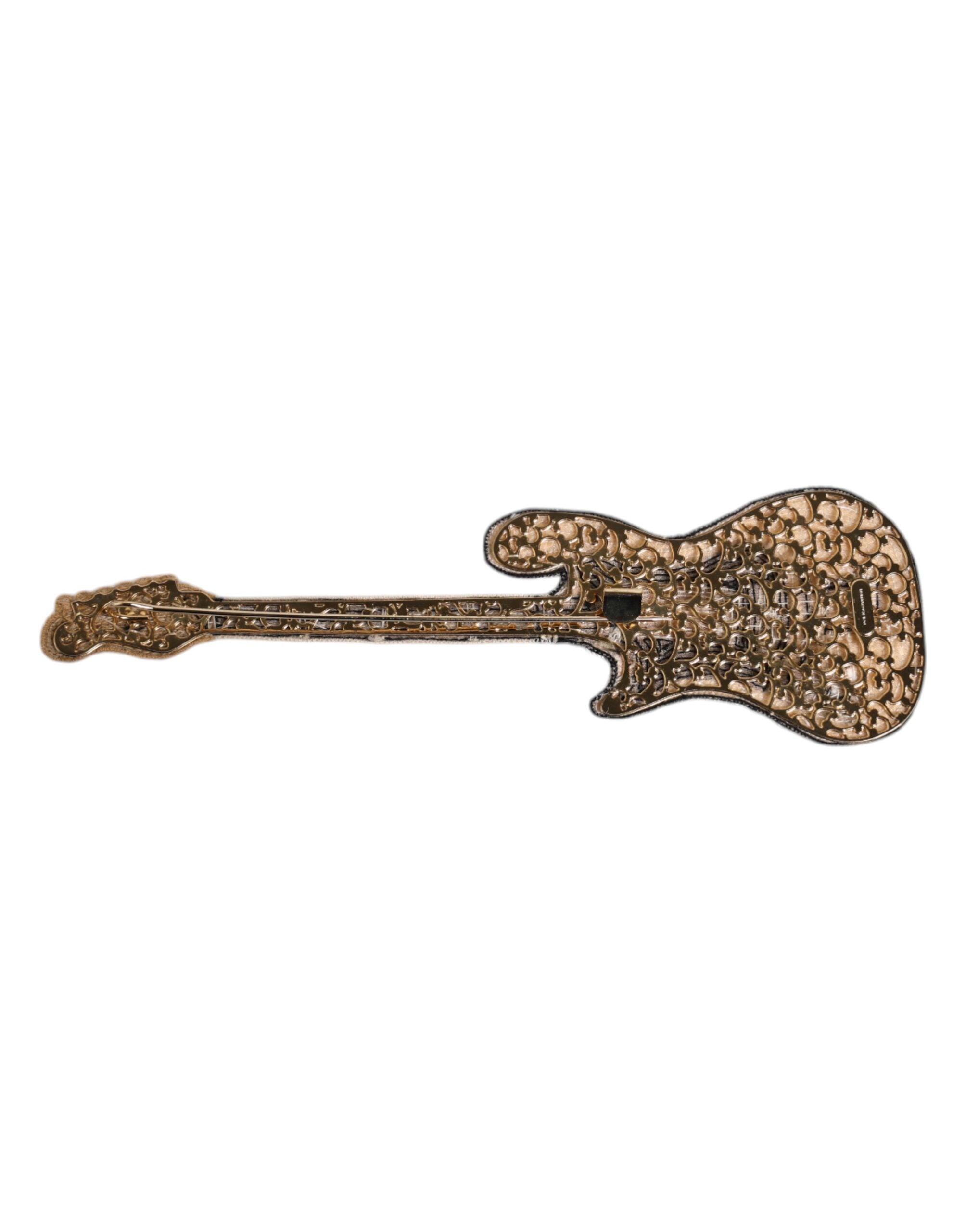 Dolce & Gabbana Gold Brass Logo Beaded Guitar Pin Brooch-4