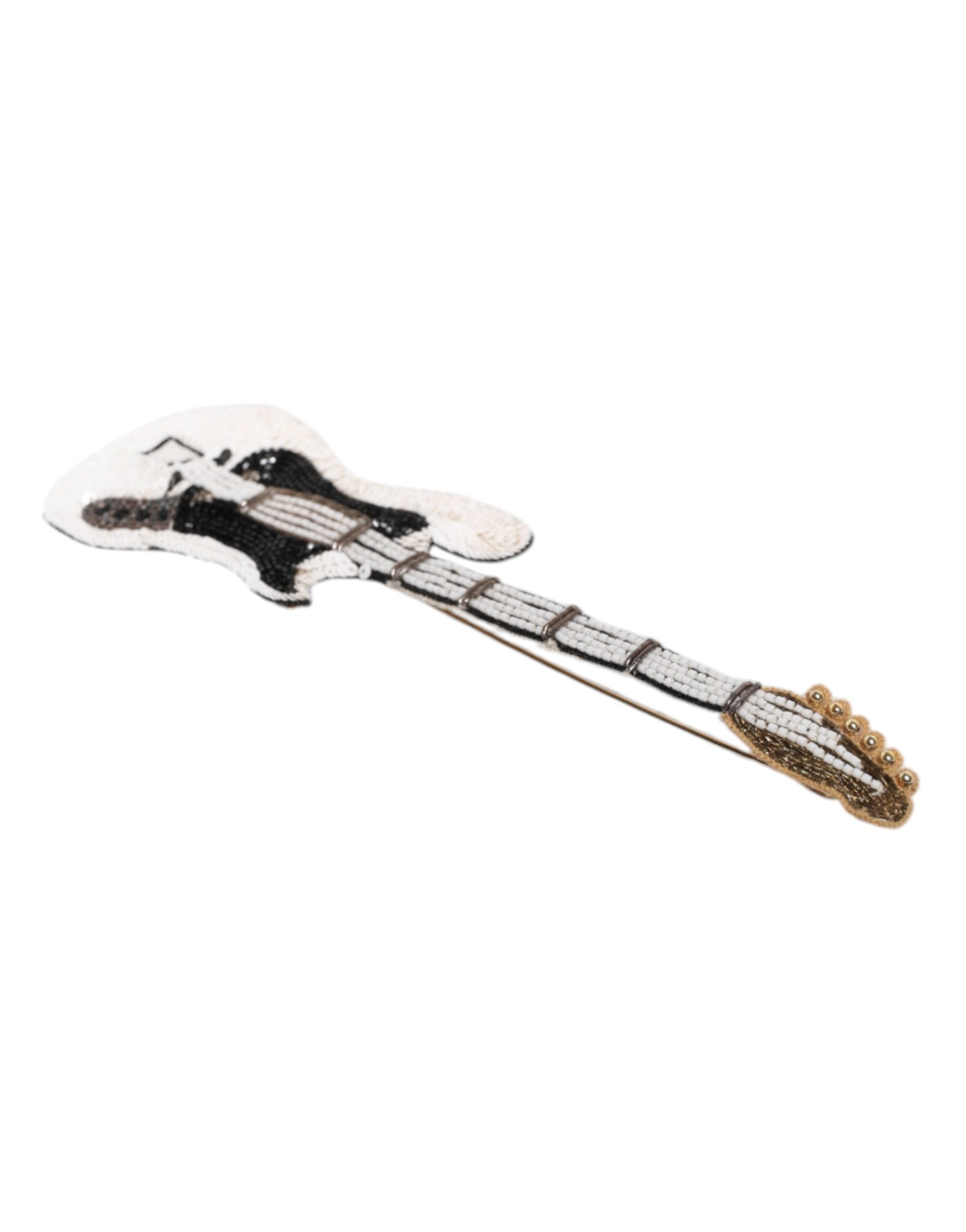 Dolce & Gabbana Gold Brass Logo Beaded Guitar Pin Brooch-3