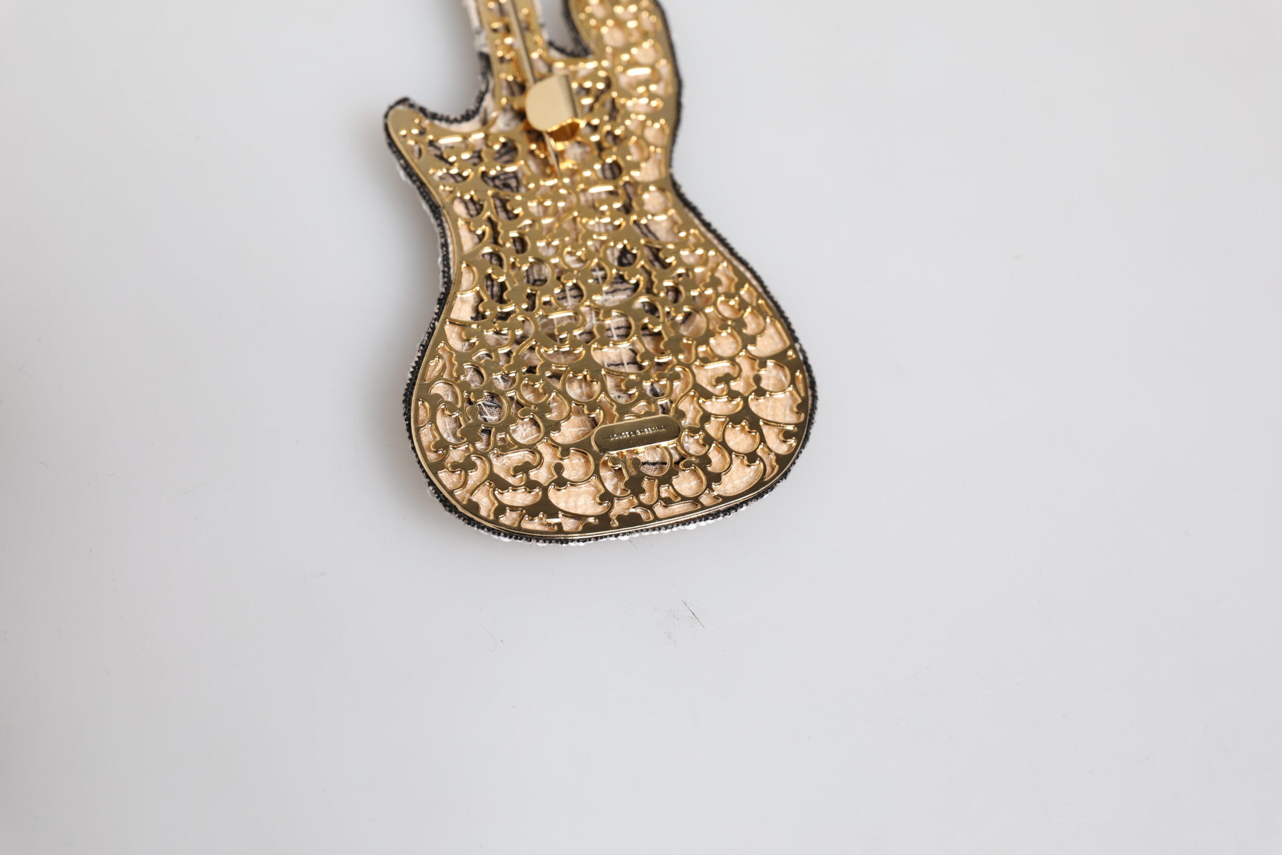 Dolce & Gabbana Gold Brass Logo Beaded Guitar Pin Brooch-7