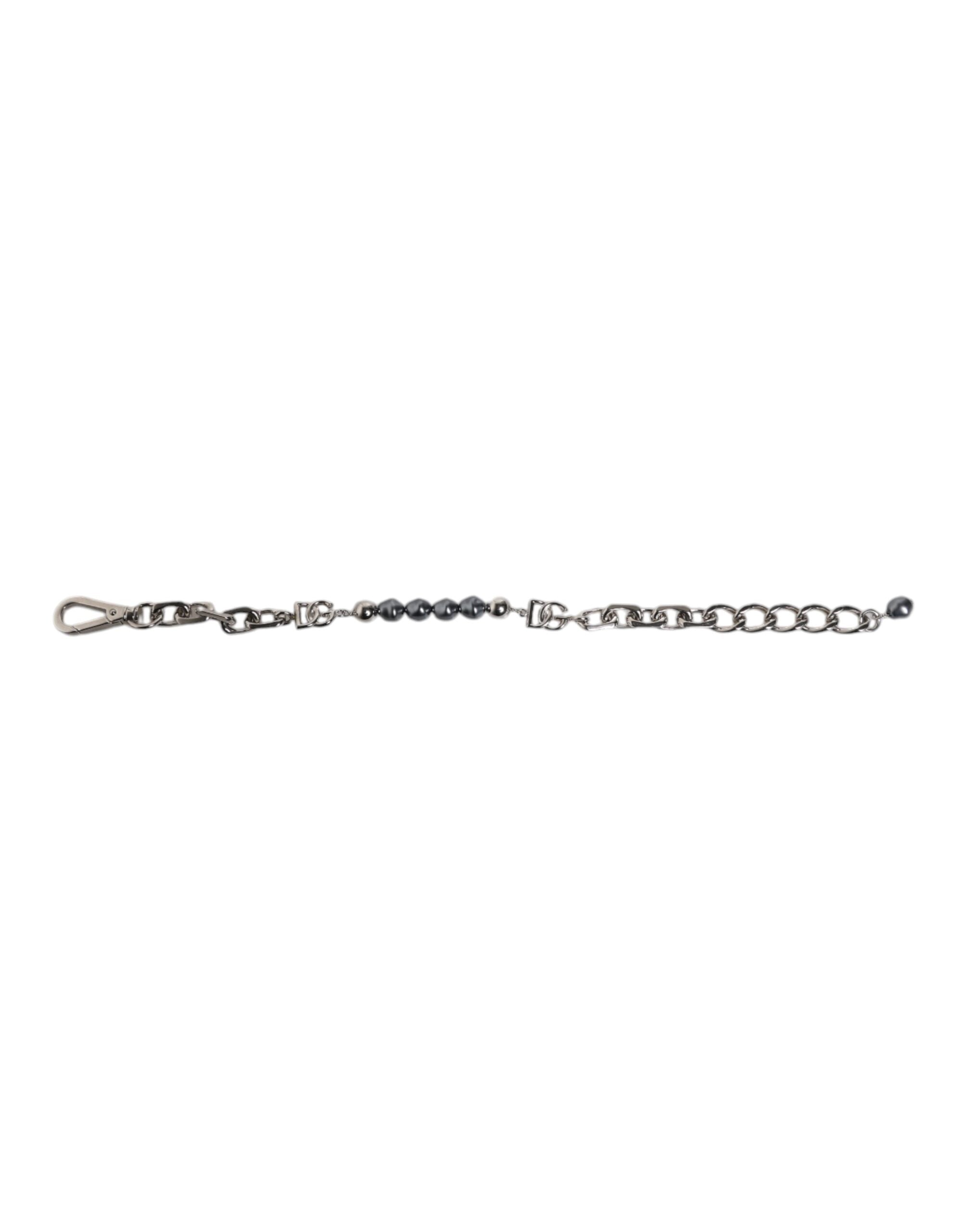 Dolce & Gabbana silver-tone chain with lobster clasp and logo, grey pearl bracelet-2
