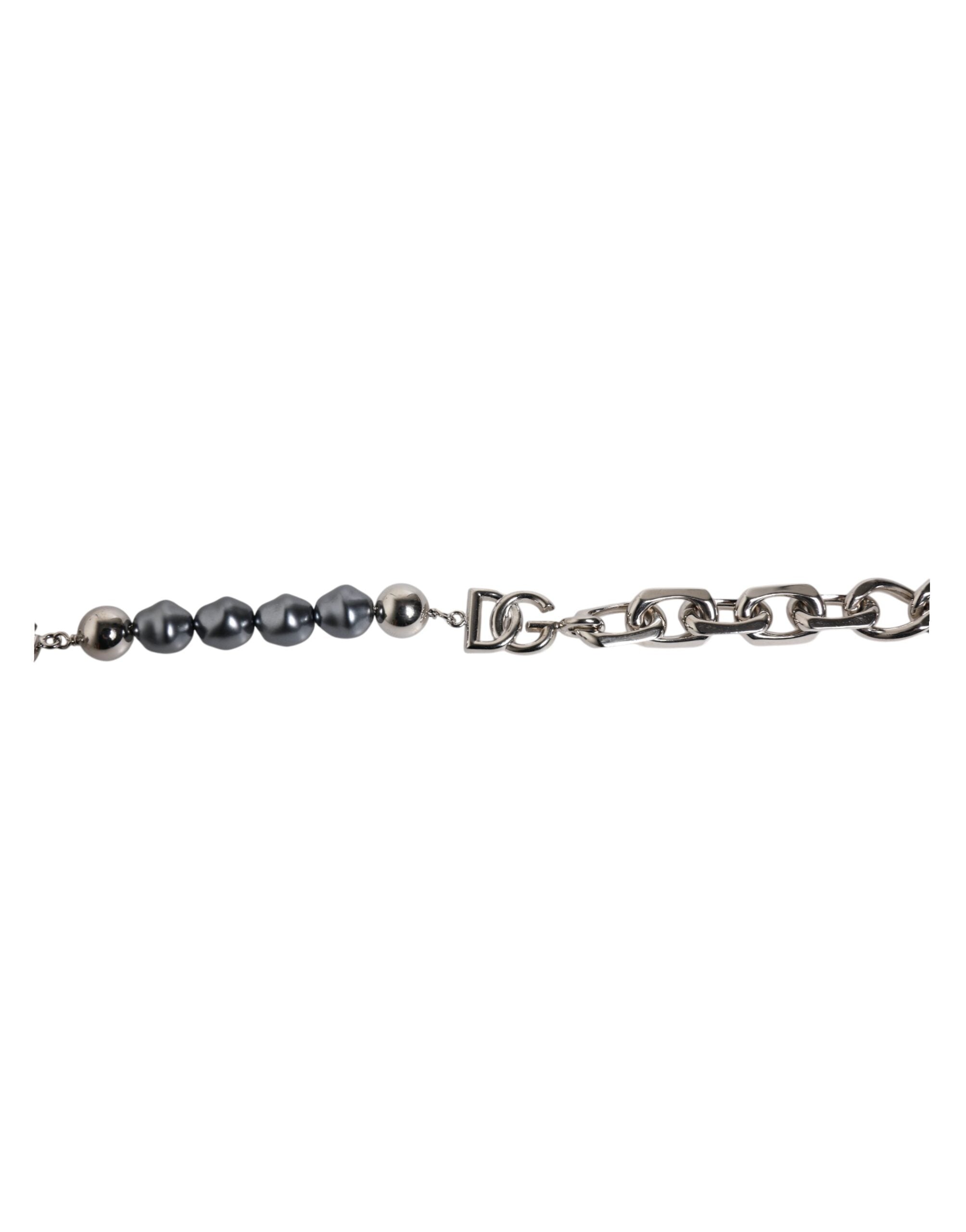 Dolce & Gabbana silver-tone chain with lobster clasp and logo, grey pearl bracelet-3