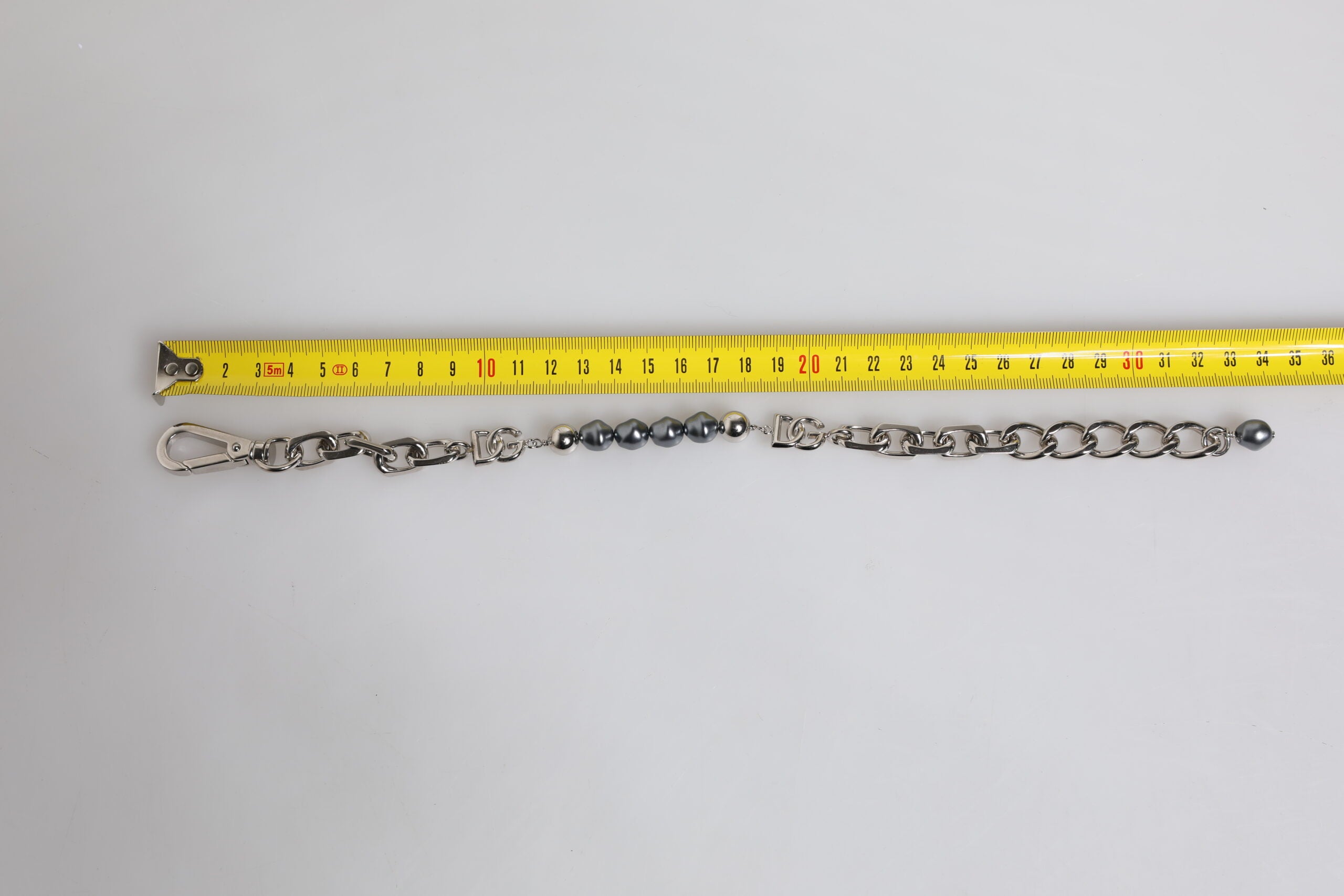 Dolce & Gabbana silver-tone chain with lobster clasp and logo, grey pearl bracelet-4
