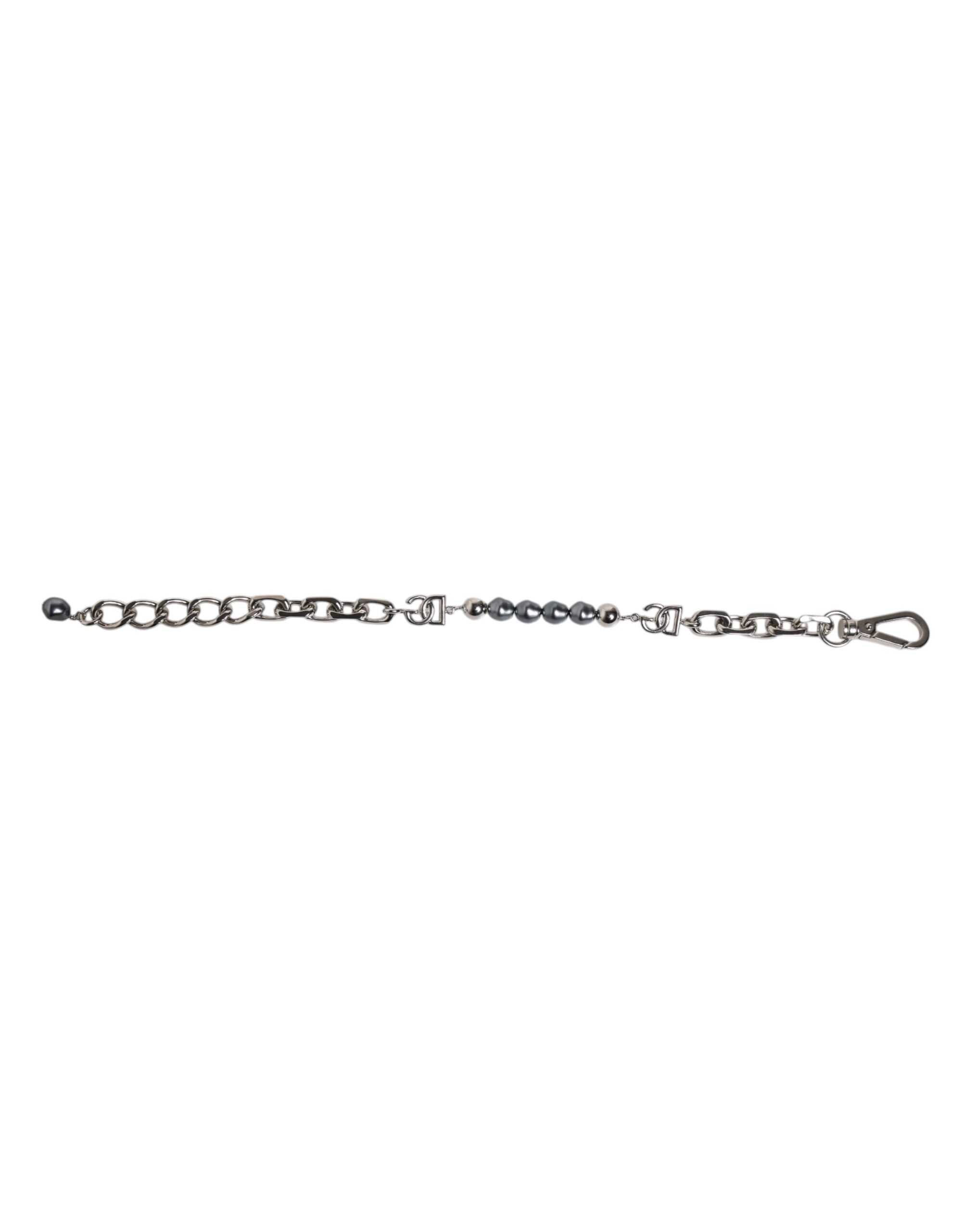 Dolce & Gabbana silver-tone chain with lobster clasp and logo, grey pearl bracelet-5