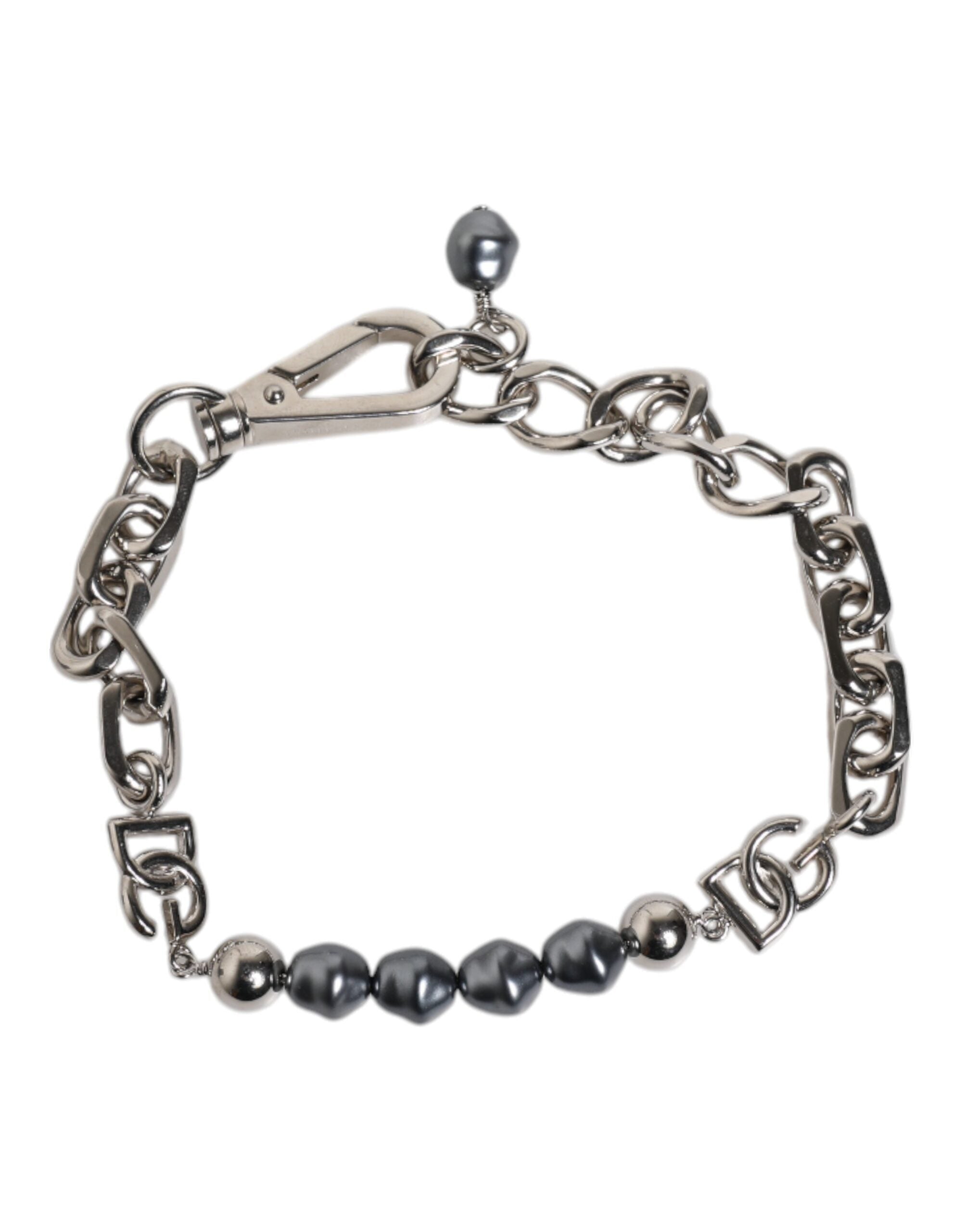 Dolce & Gabbana silver-tone chain with lobster clasp and logo, grey pearl bracelet-1