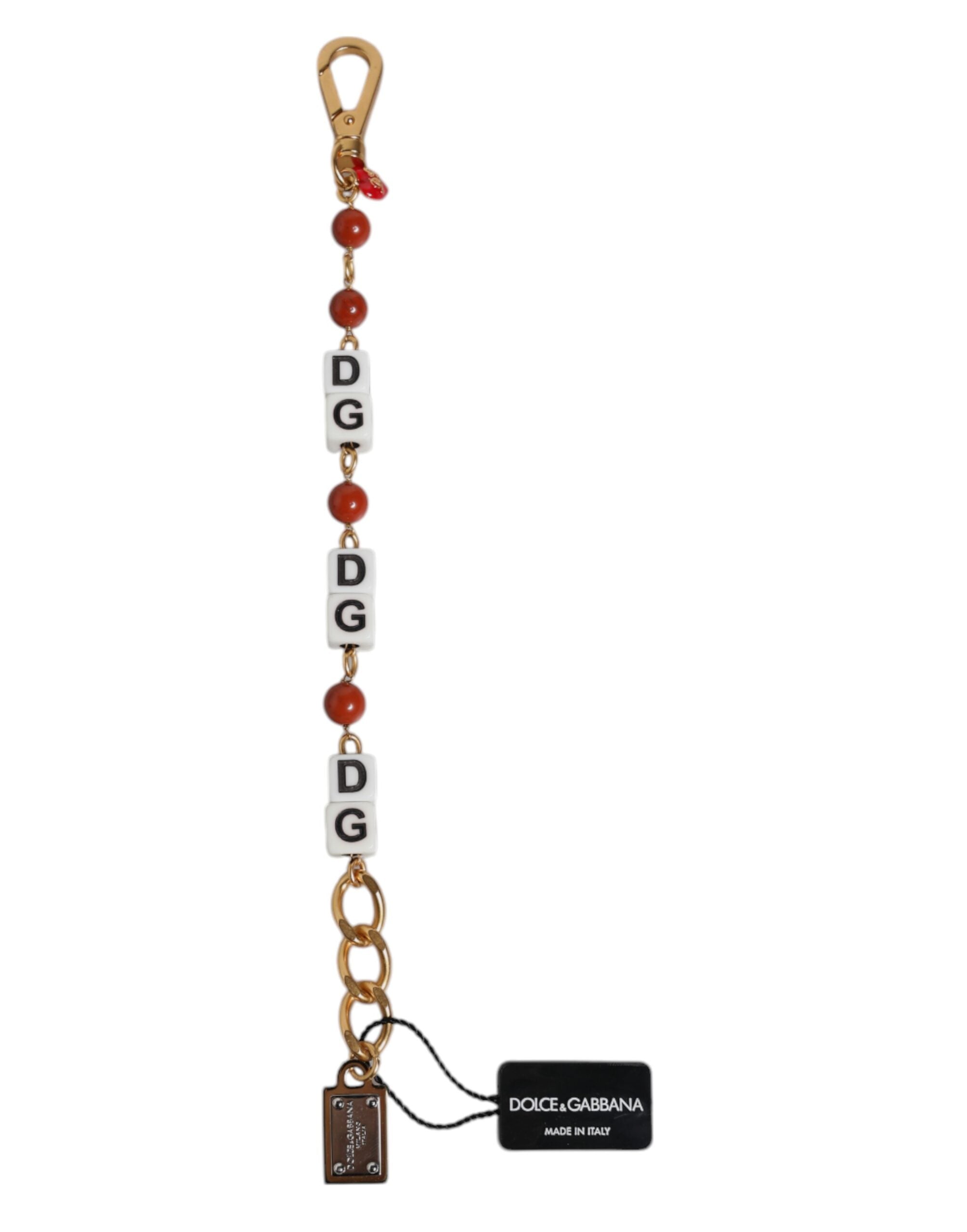 Pulsera Dolce & Gabbana con cadena de latón dorado multicolor y logotipo DG en forma de cubo-2