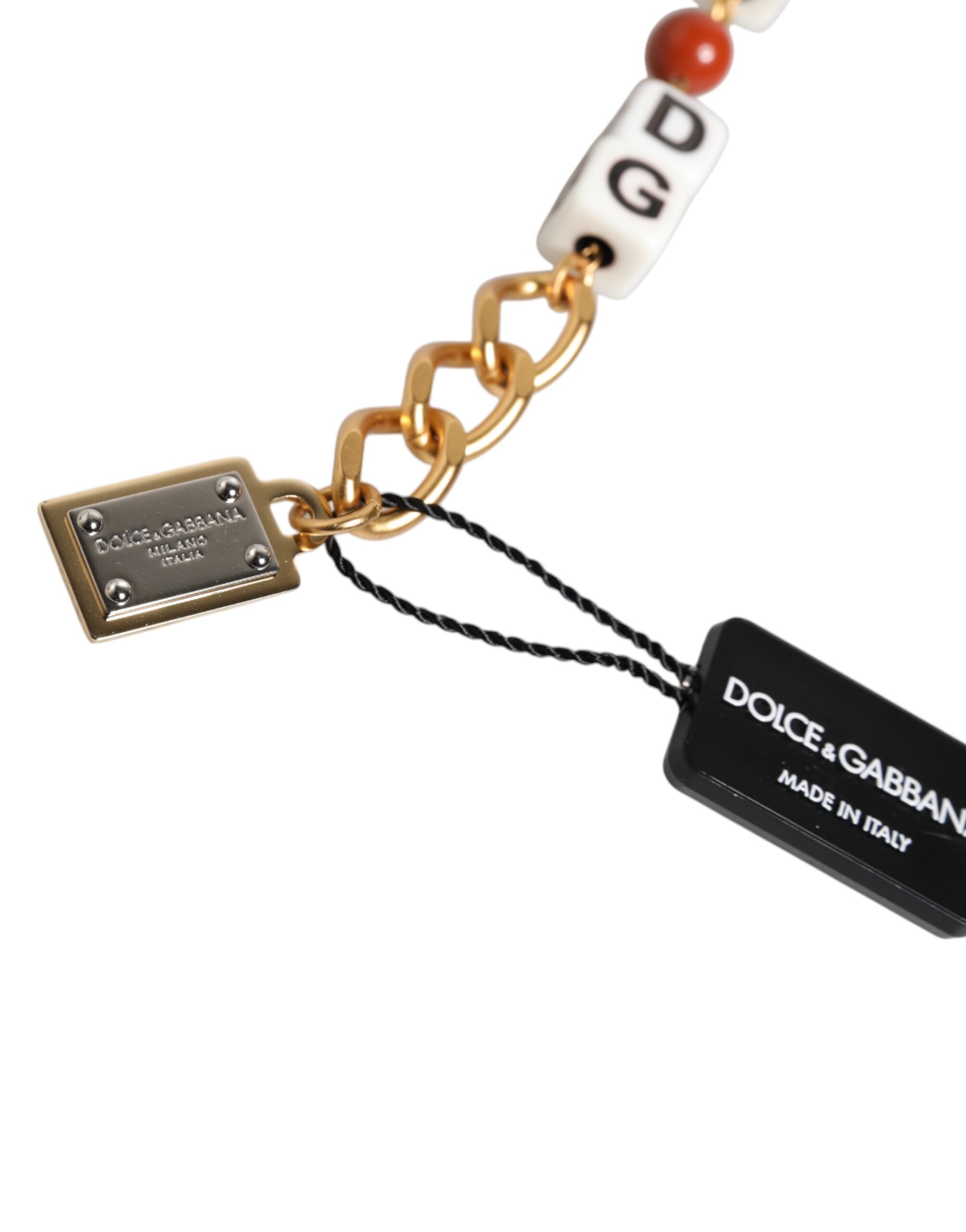 Pulsera Dolce & Gabbana con cadena de latón dorado multicolor y logotipo DG en forma de cubo-4