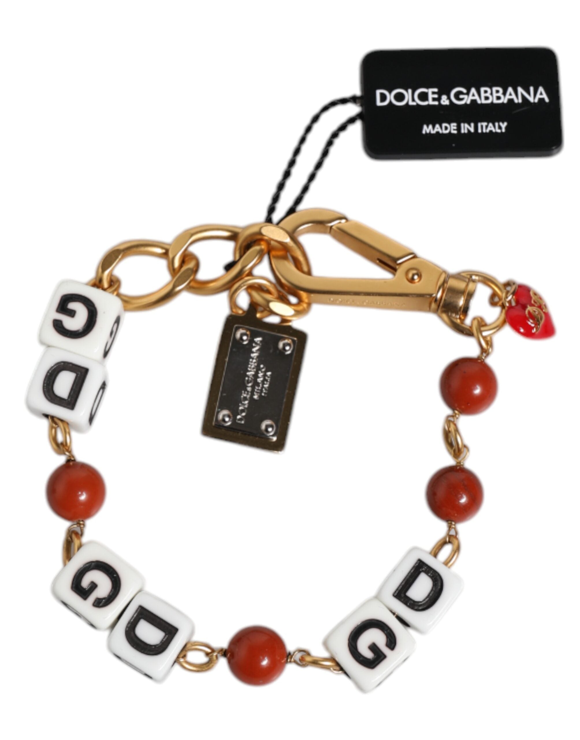 Pulsera Dolce & Gabbana con cadena de latón dorado multicolor y logotipo DG en forma de cubo-6