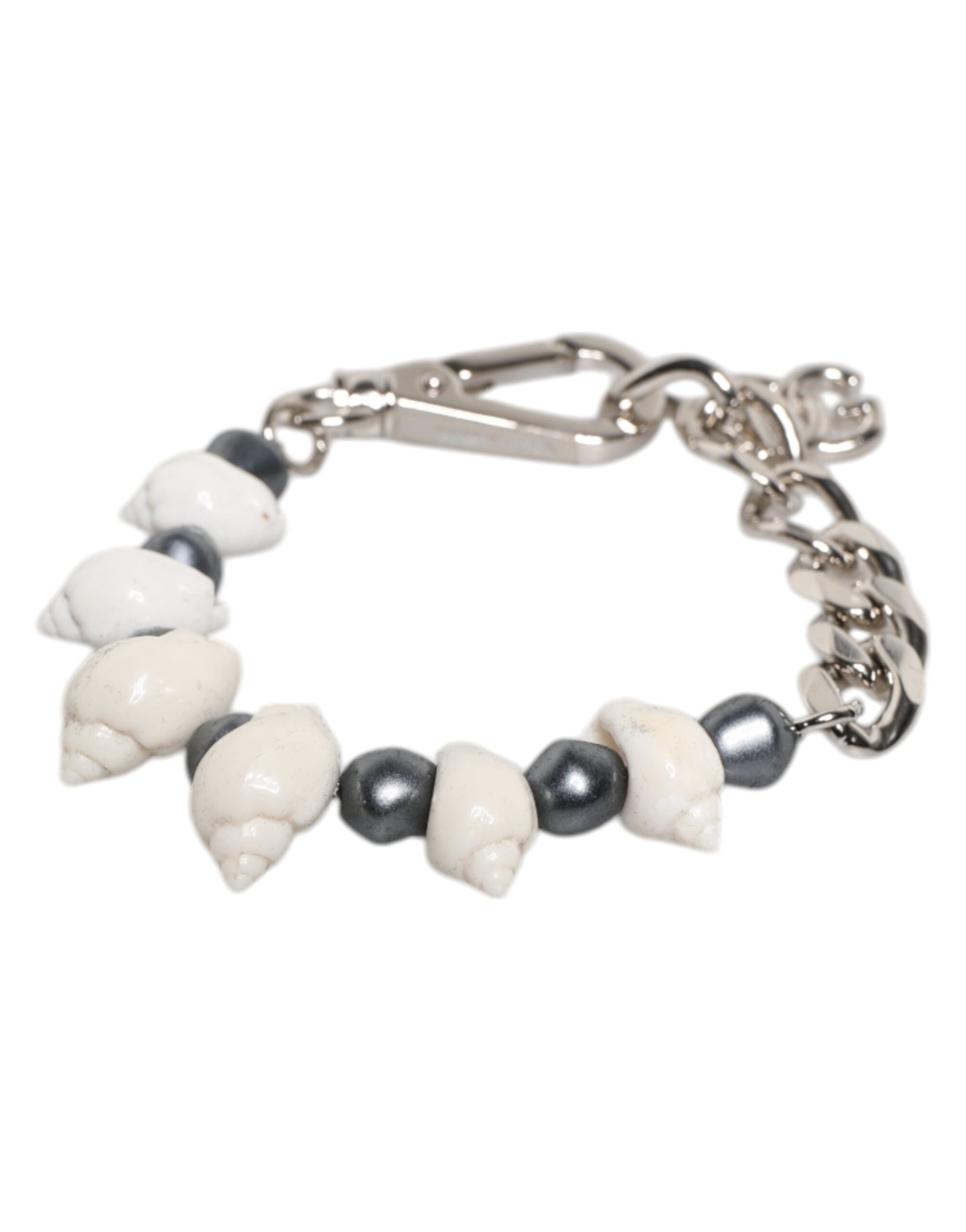 Dolce & Gabbana Silver-tone Brass Beaded Shell DG Logo Pendant Bracelet-5