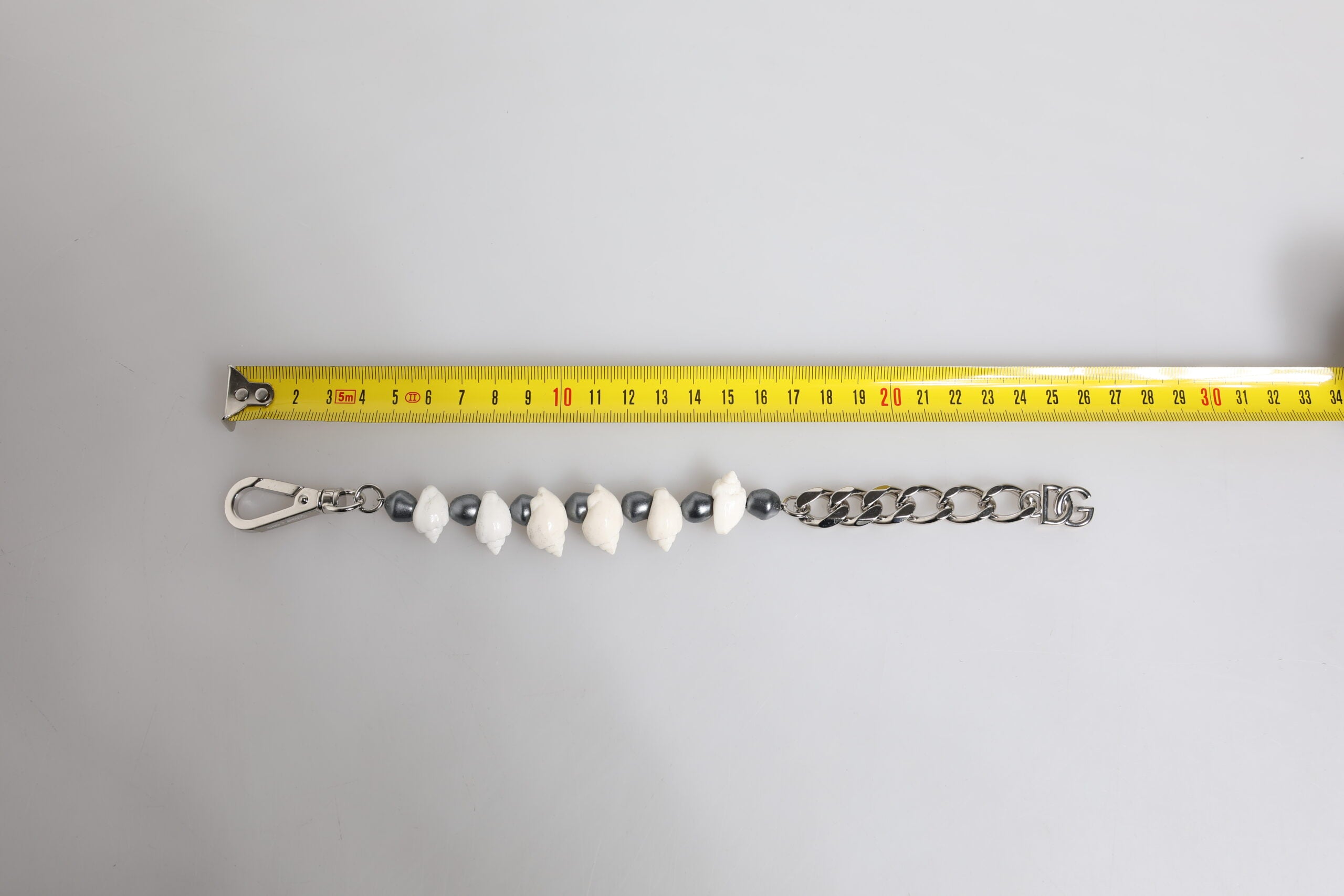 Dolce & Gabbana Silver-tone Brass Beaded Shell DG Logo Pendant Bracelet-6