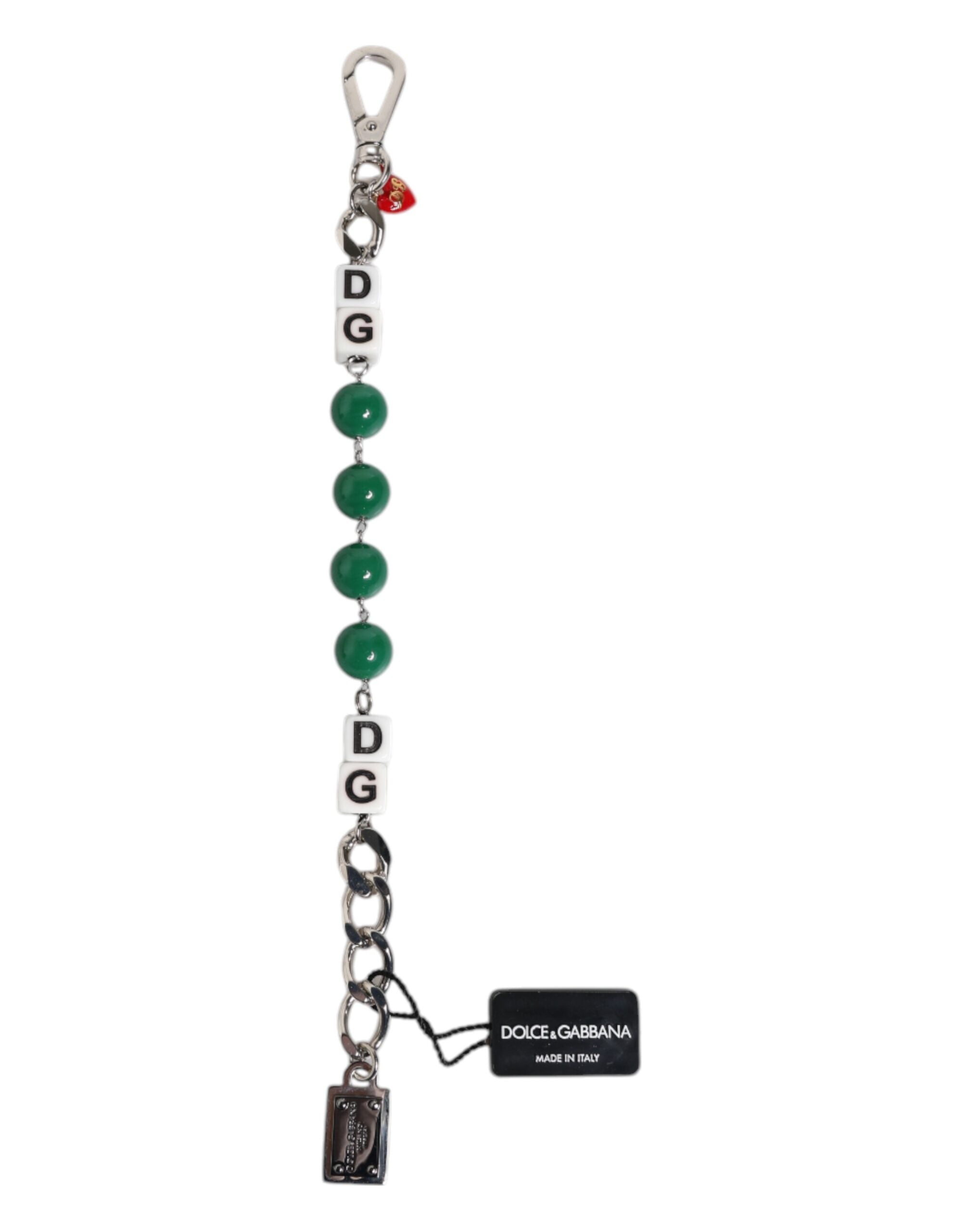 Pulsera Dolce & Gabbana de latón plateado con adorno de logotipo cúbico de perla-2