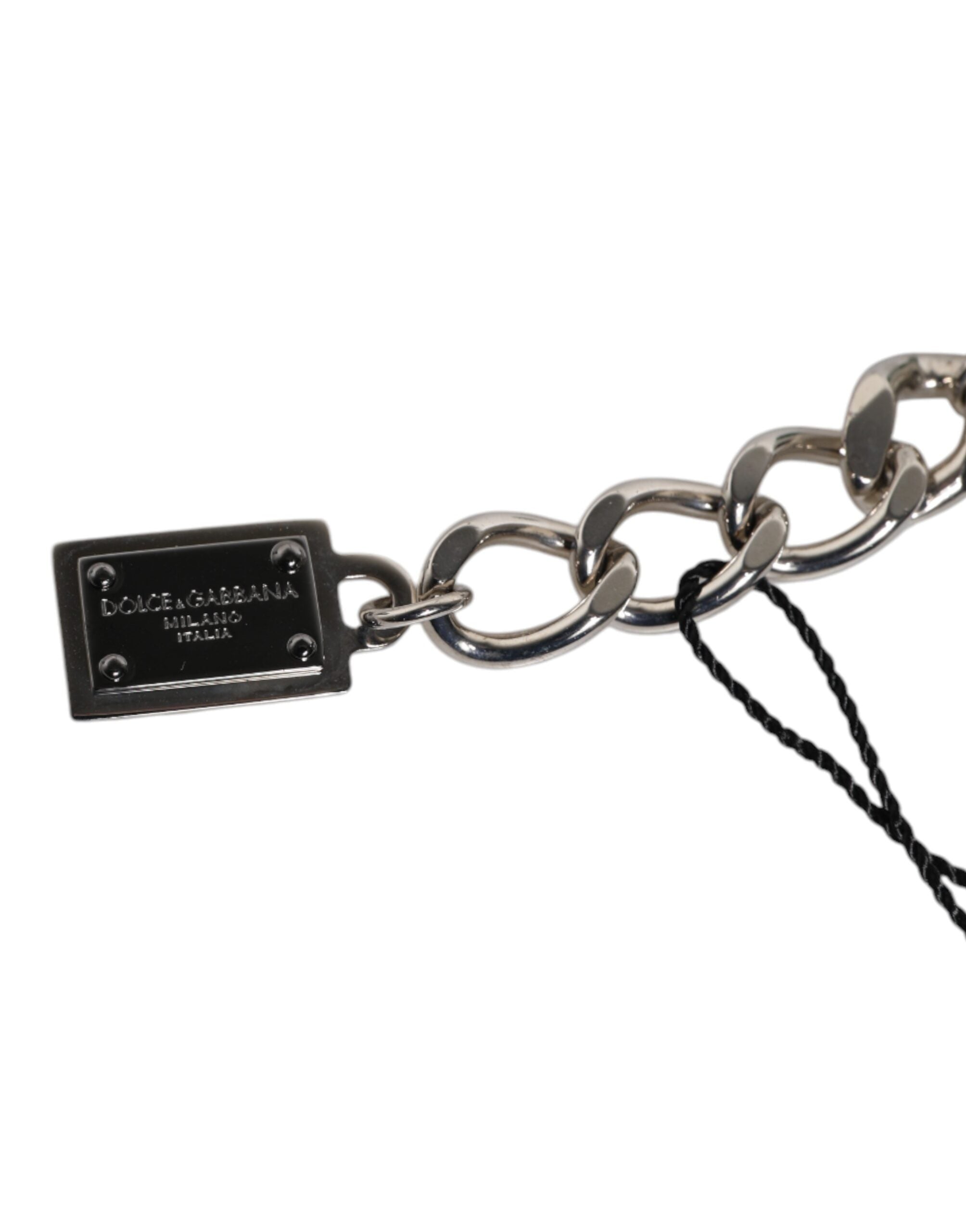 Pulsera Dolce & Gabbana de latón plateado con adorno de logotipo cúbico de perla-5