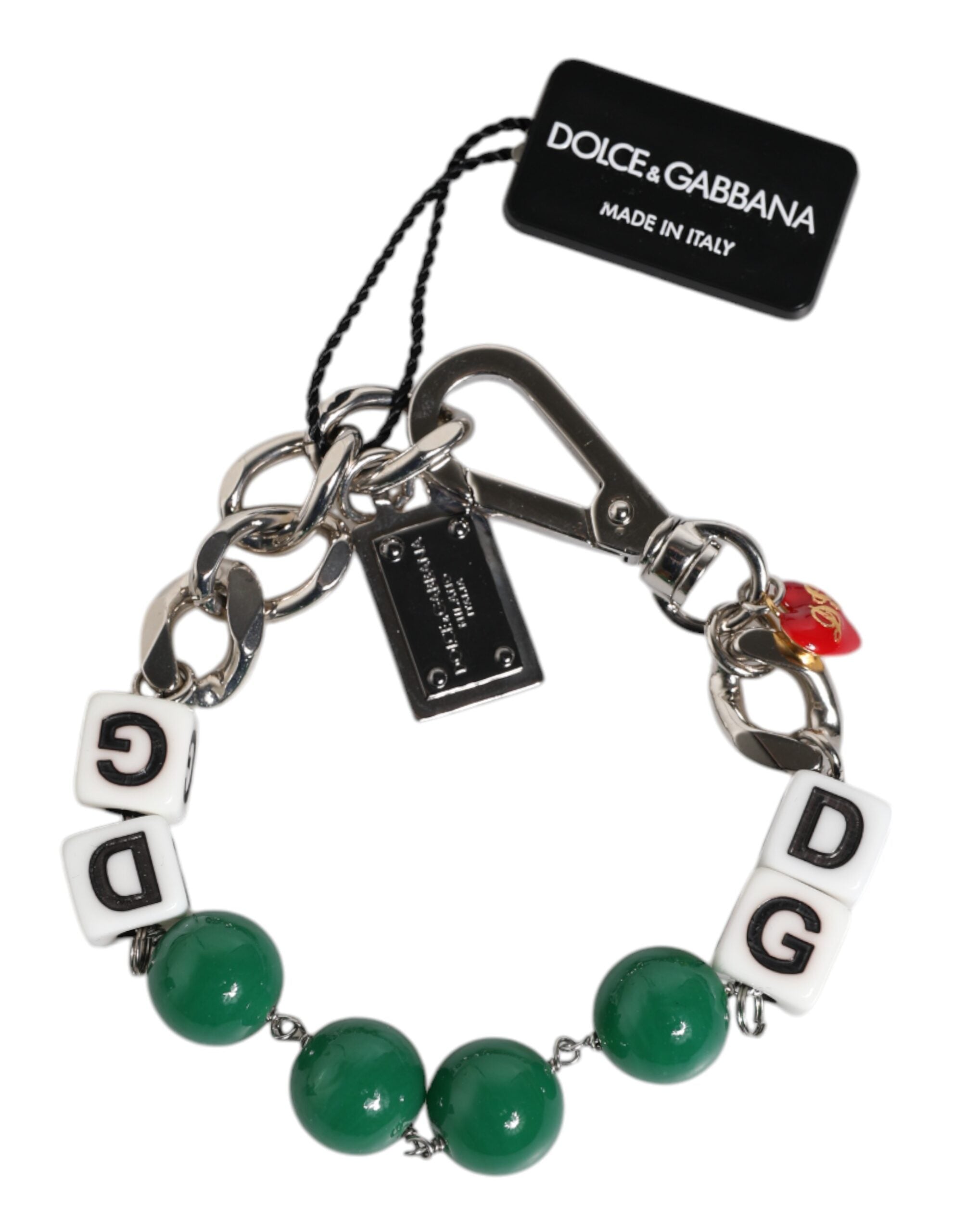 Pulsera Dolce & Gabbana de latón plateado con adorno de logotipo cúbico de perla-1