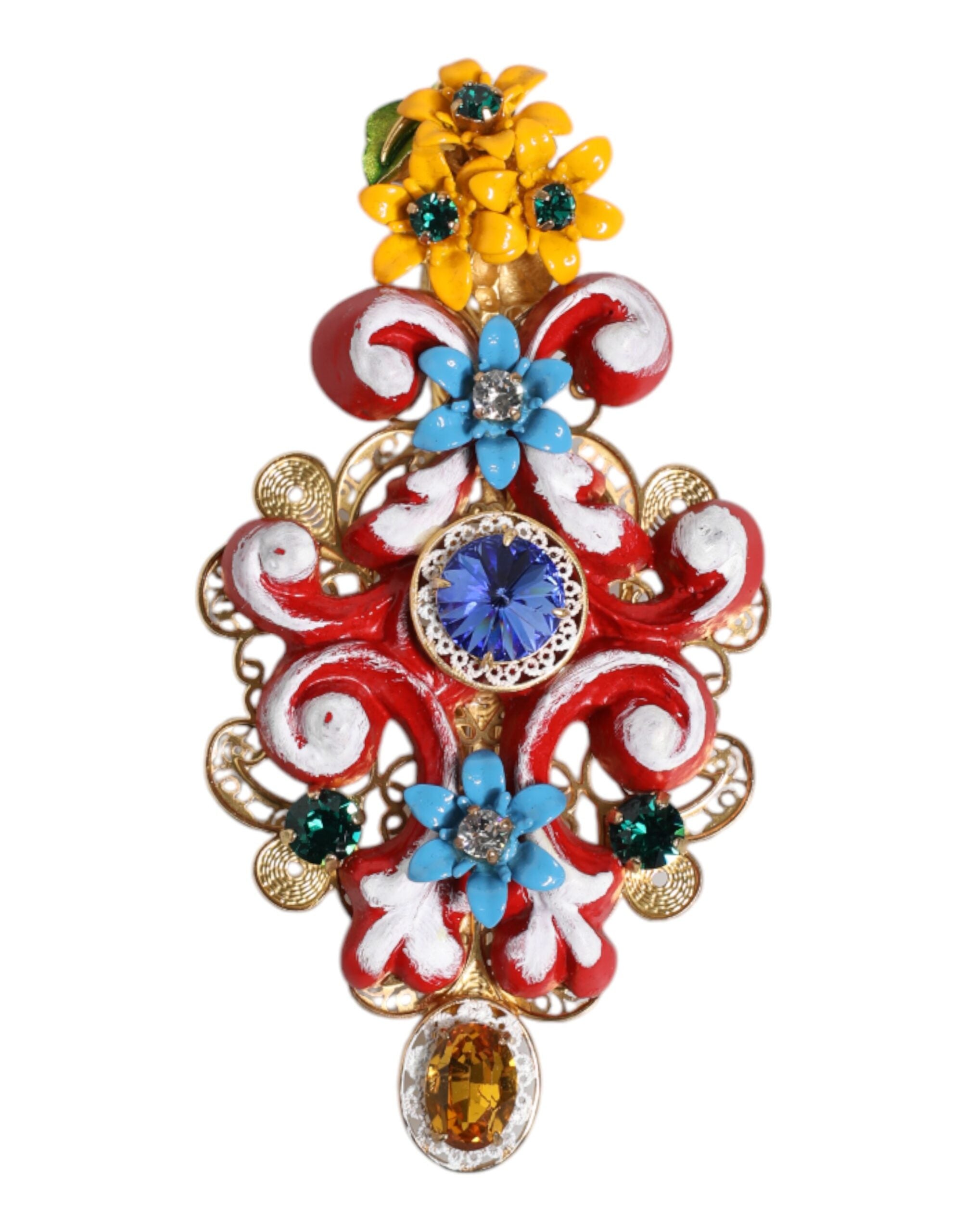Dolce & Gabbana Multicolor Frühling CARRETTO Gold Messing Kristall Haarspange-2