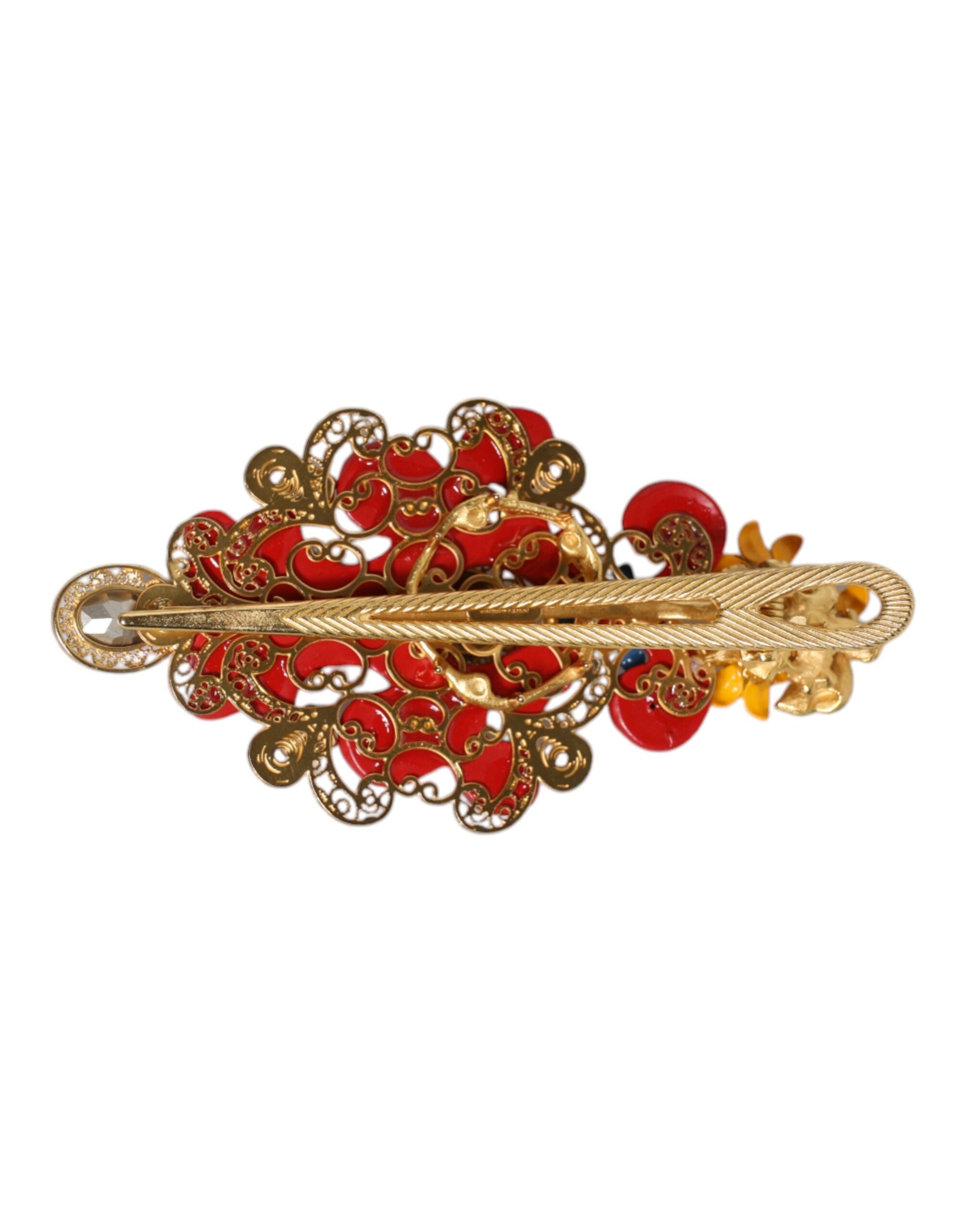 Dolce & Gabbana Multicolor Frühling CARRETTO Gold Messing Kristall Haarspange-3