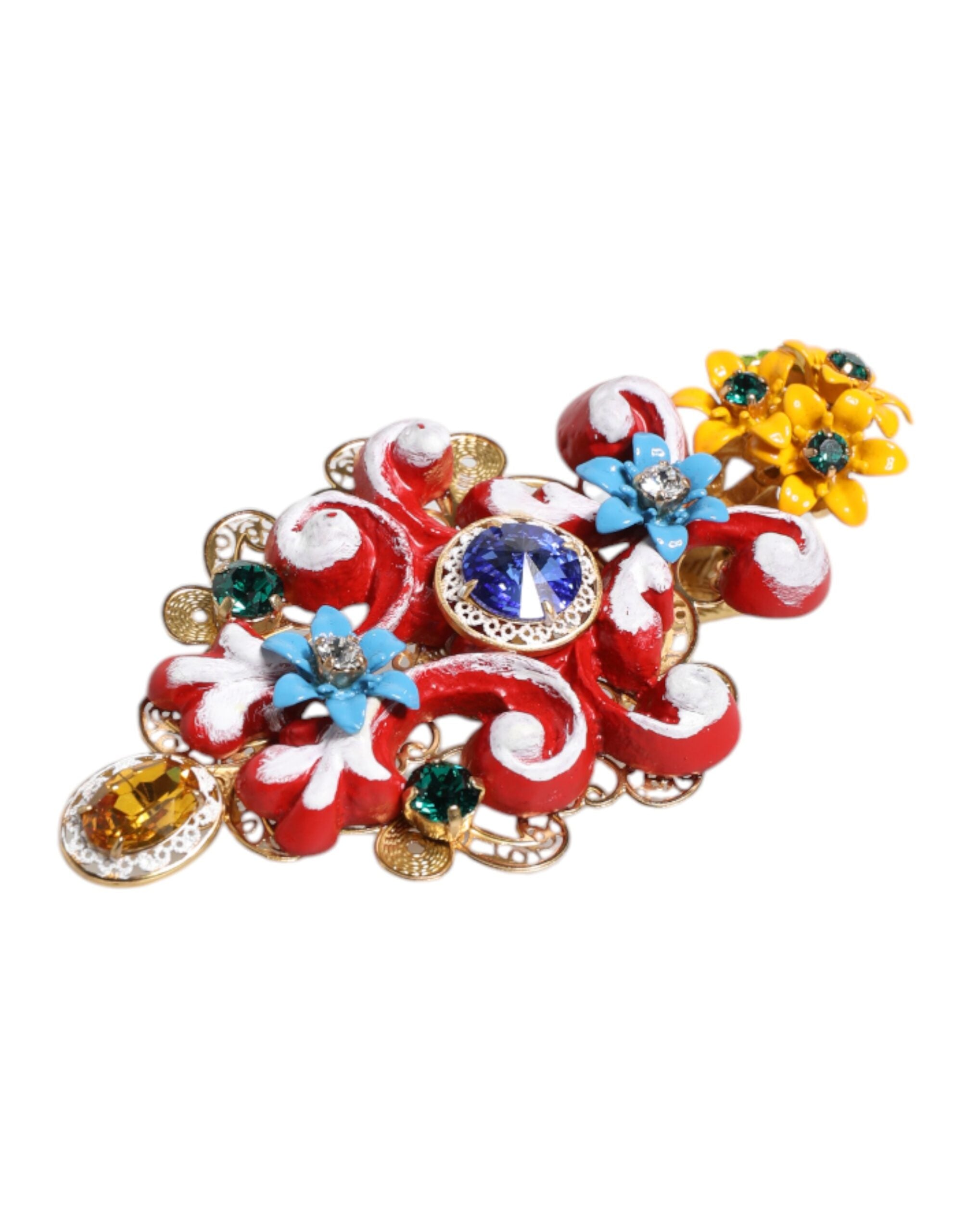 Dolce & Gabbana Multicolor Frühling CARRETTO Gold Messing Kristall Haarspange-5
