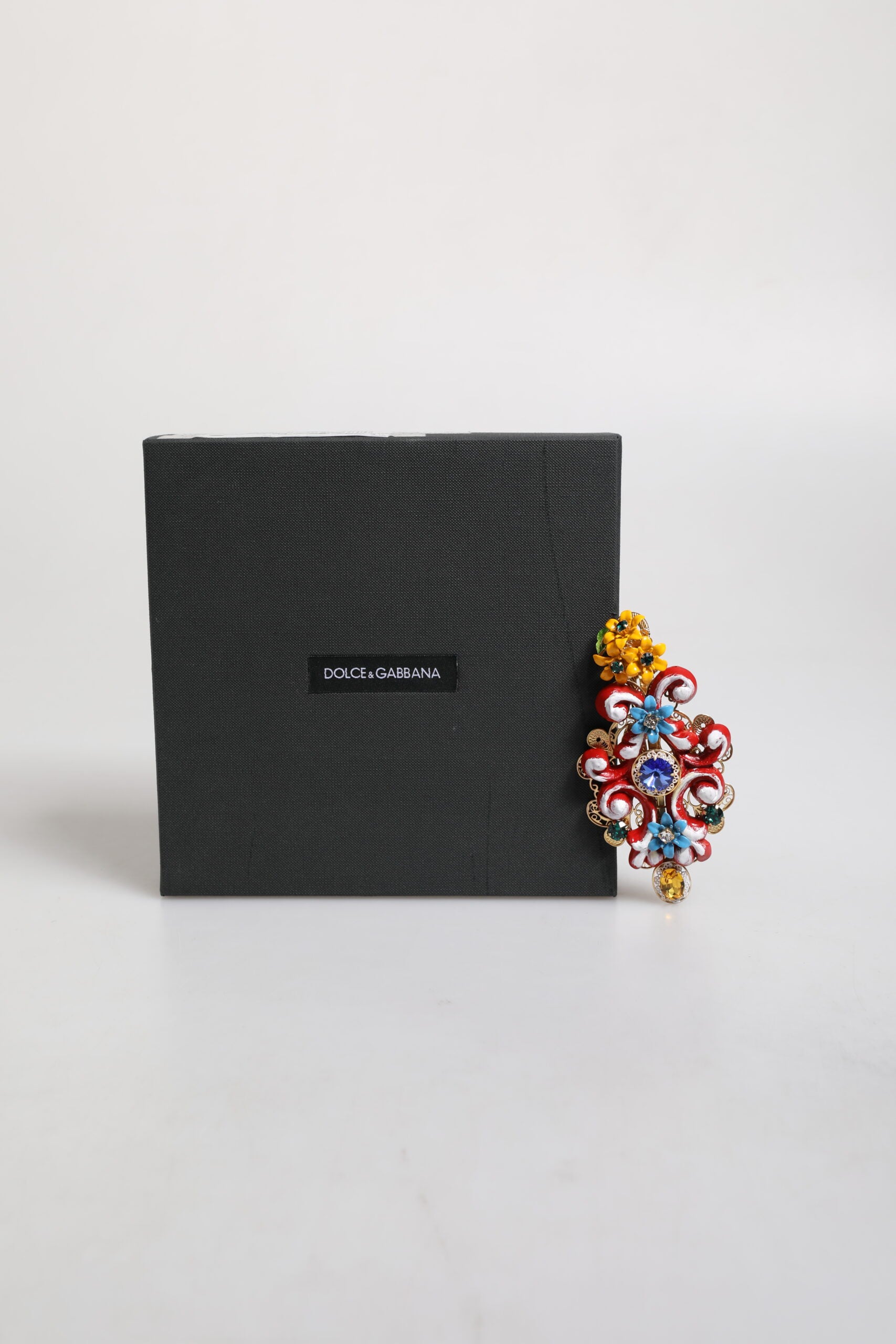 Dolce & Gabbana Multicolor Frühling CARRETTO Gold Messing Kristall Haarspange-7