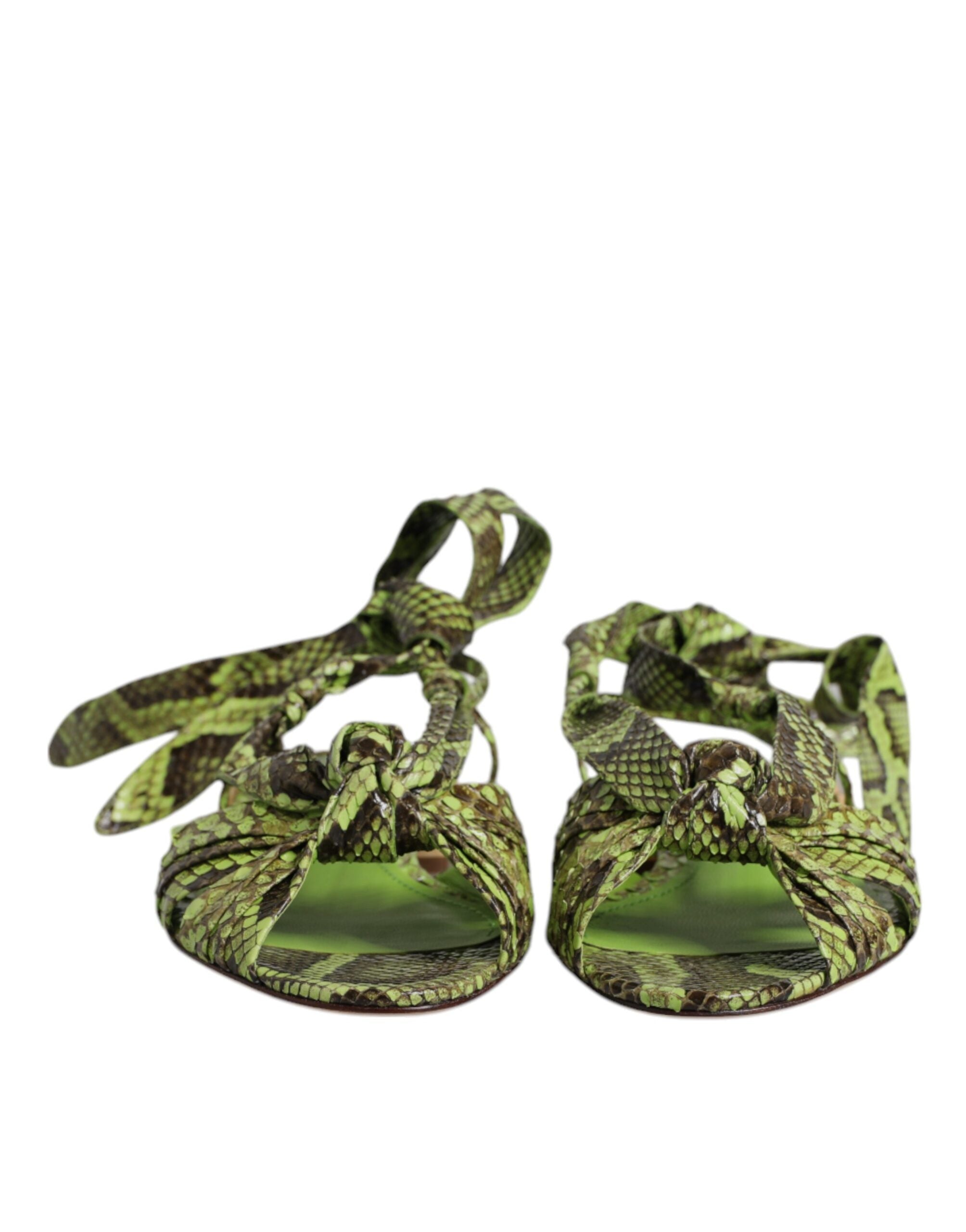 Dolce & Gabbana Green Animal Print Ankle Wrap Sandals Shoes-2